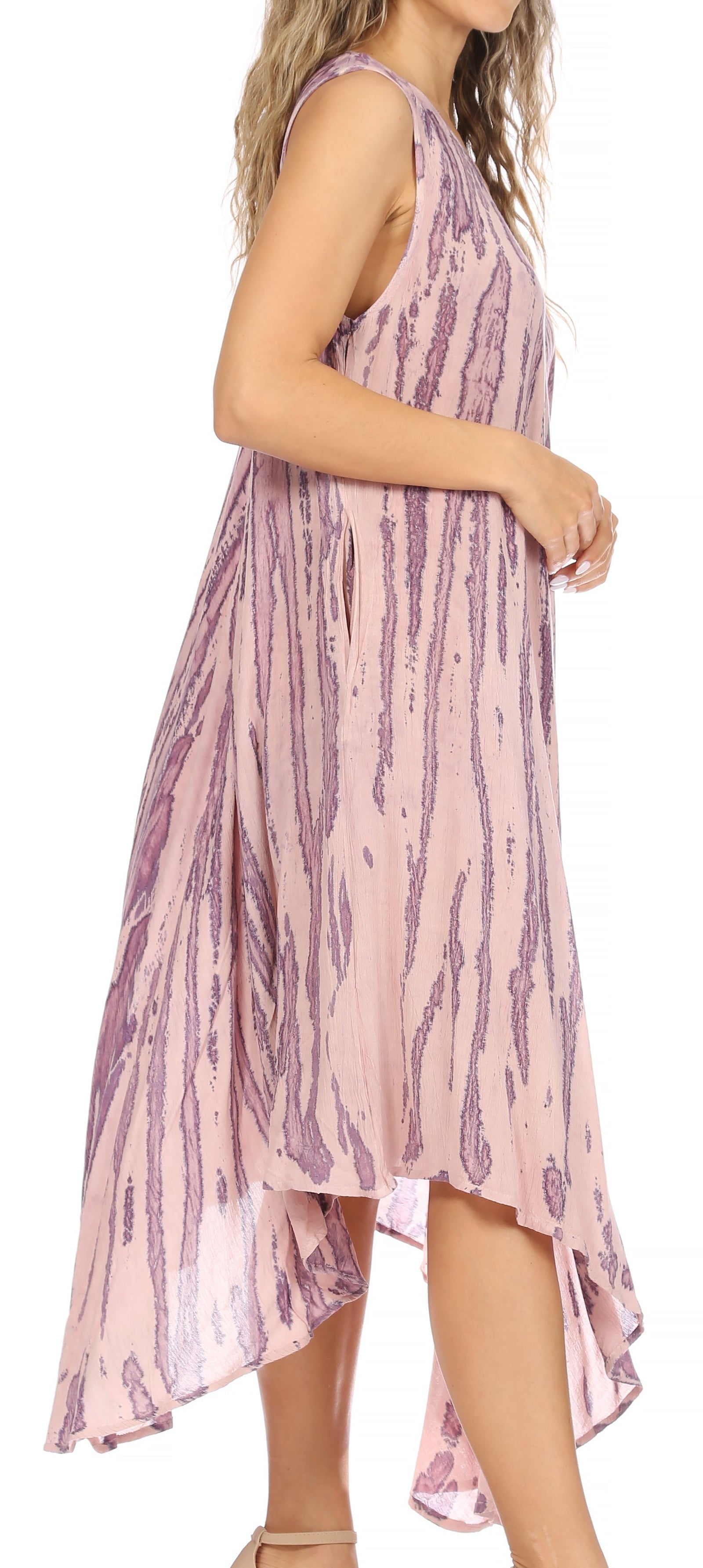 Sakkas Kara Long Draped Sleeveless Marbled Caftan Dress / Cover Up