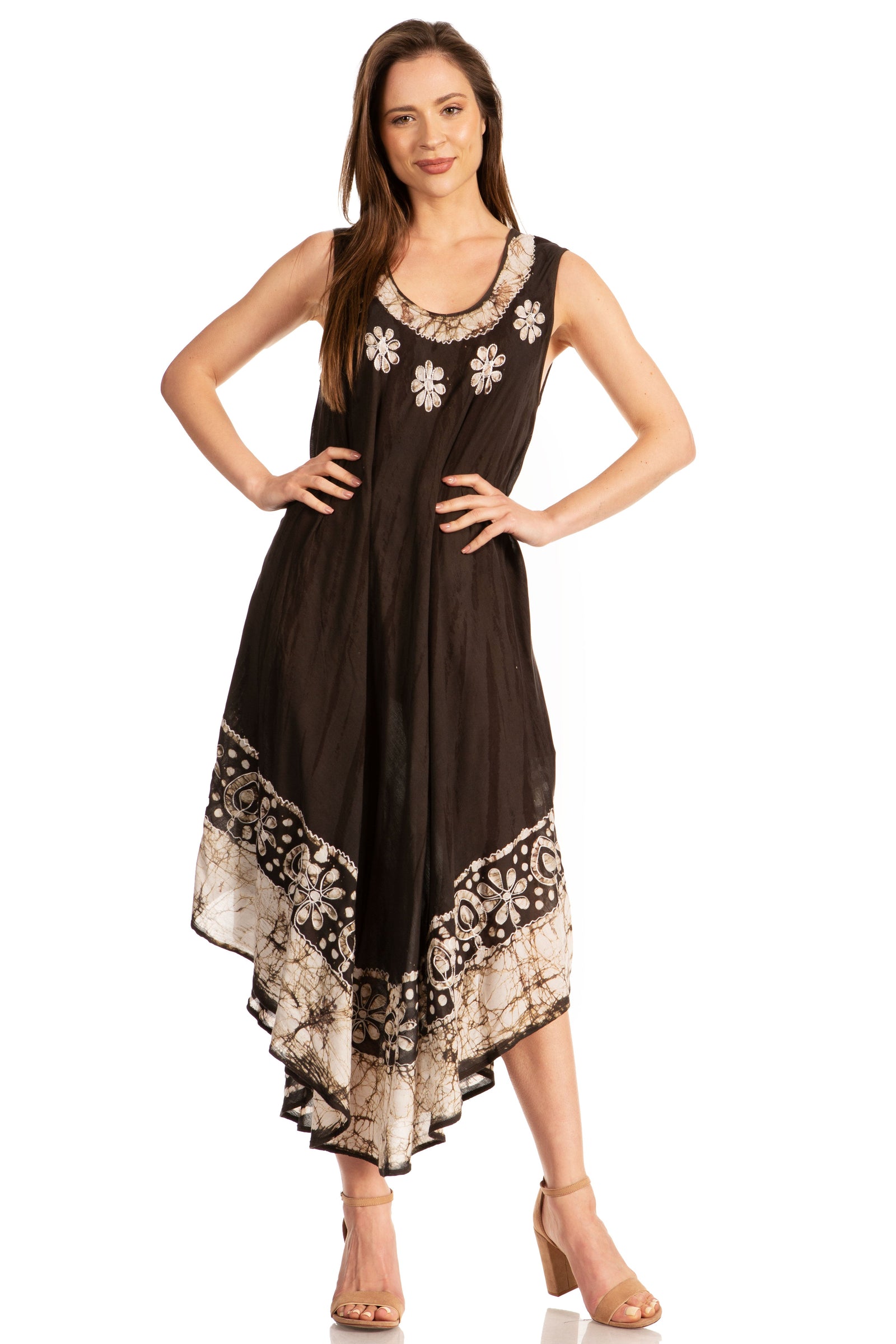 Vestido caftán largo sin mangas con bordado floral Alexis de Sakkas