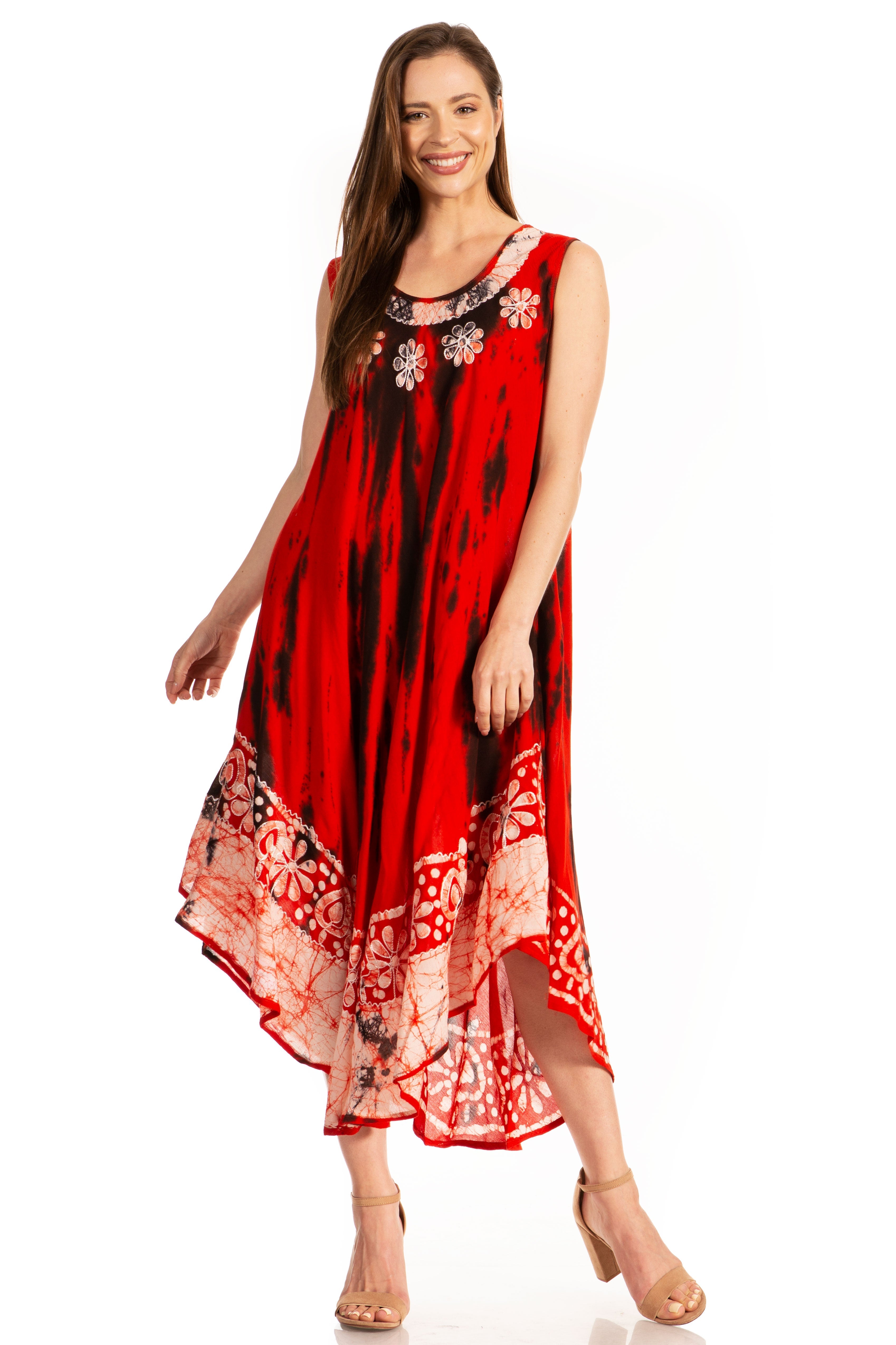 Vestido caftán largo sin mangas con bordado floral Alexis de Sakkas
