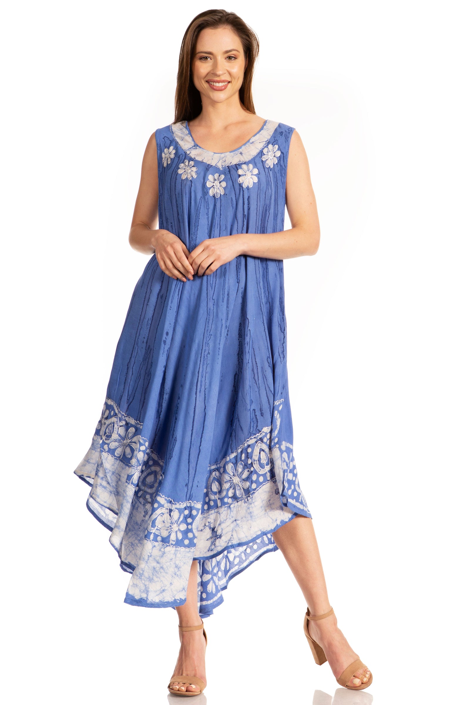 Vestido caftán largo sin mangas con bordado floral Alexis de Sakkas