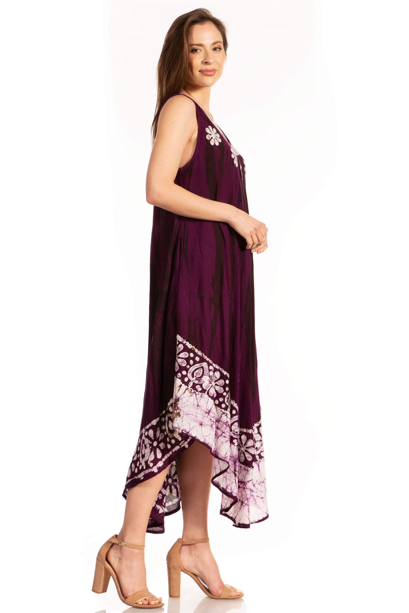 Vestido caftán largo sin mangas con bordado floral Alexis de Sakkas