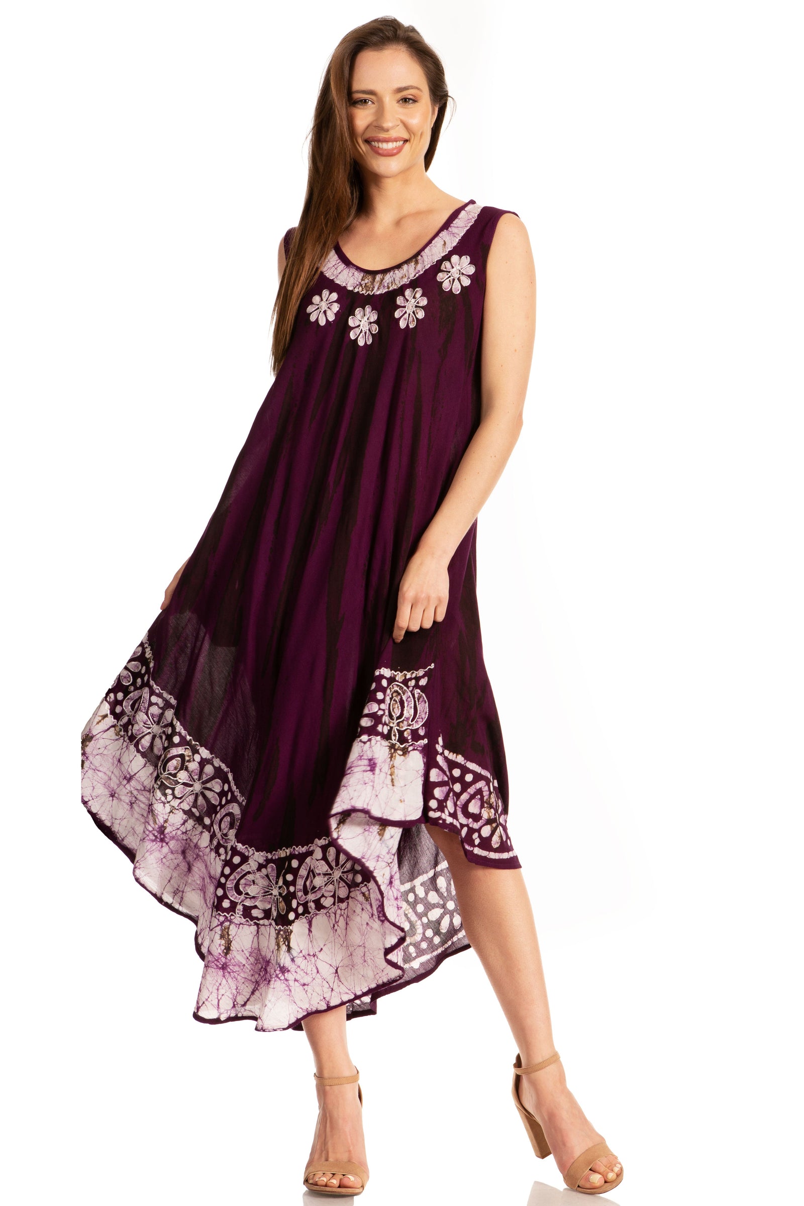 Vestido caftán largo sin mangas con bordado floral Alexis de Sakkas