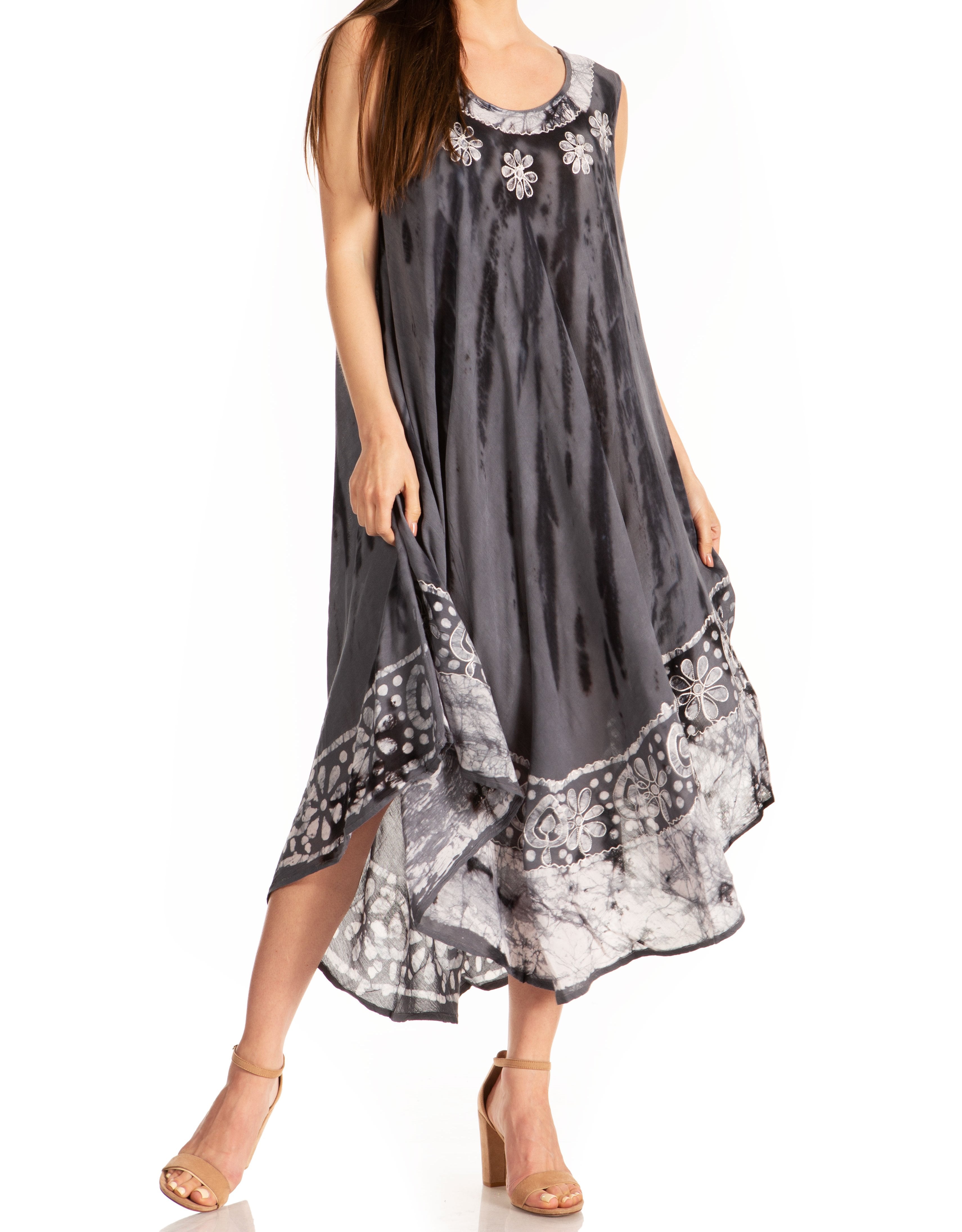 Vestido caftán largo sin mangas con bordado floral Alexis de Sakkas