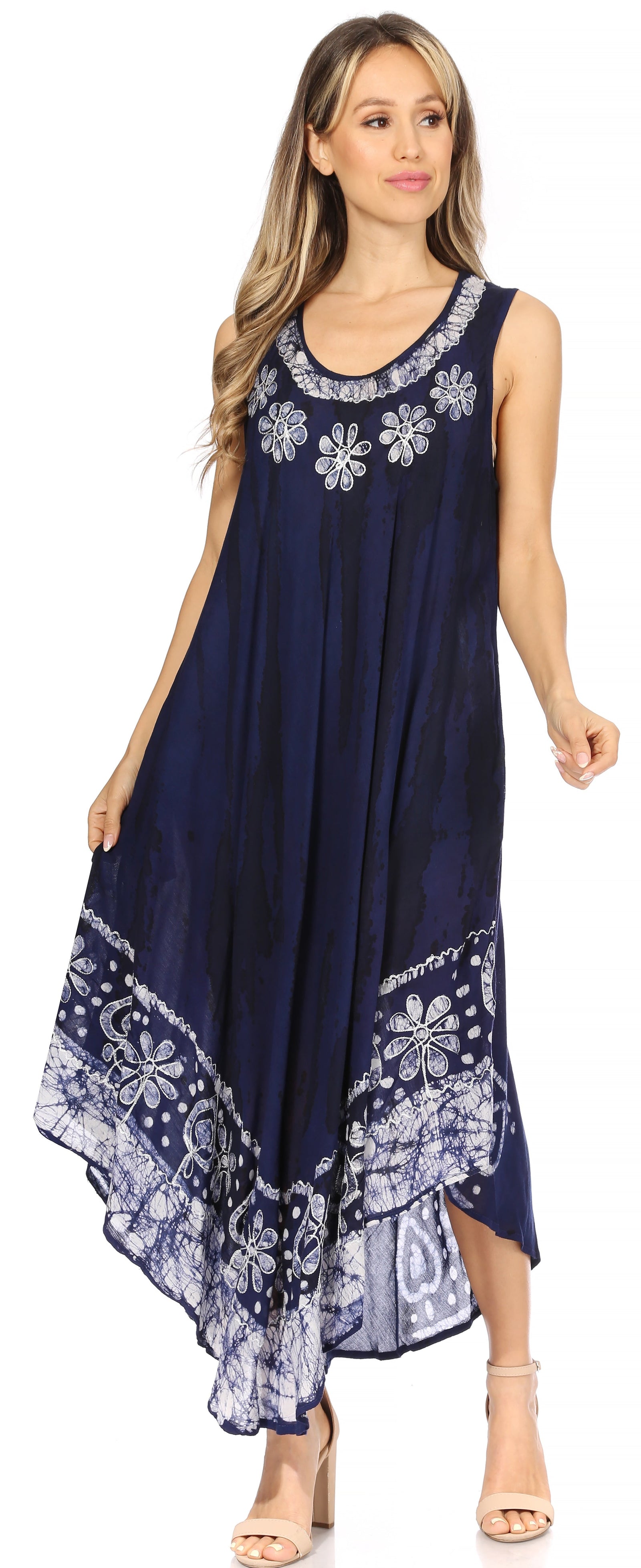 Vestido caftán largo sin mangas con bordado floral Alexis de Sakkas