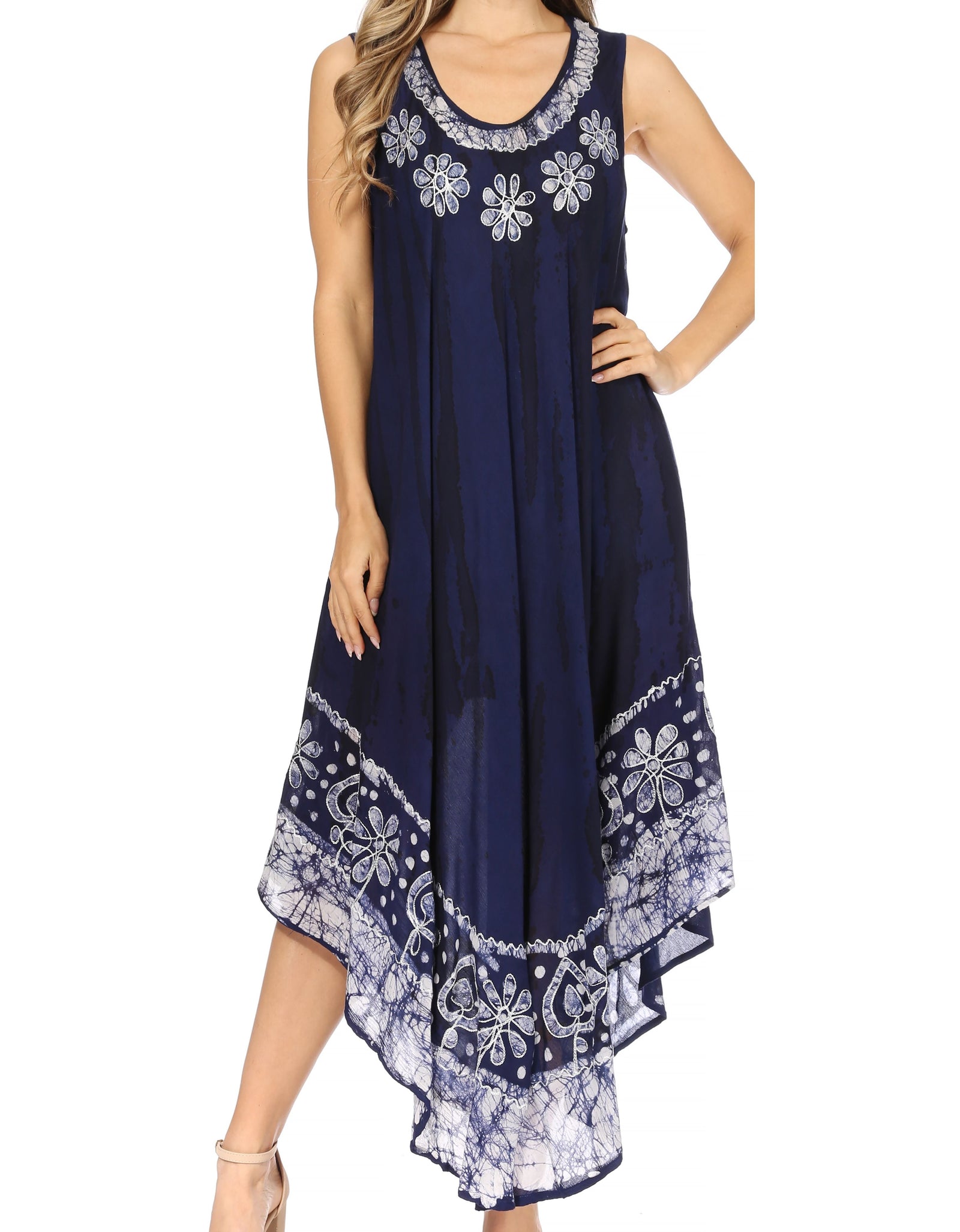 Vestido caftán largo sin mangas con bordado floral Alexis de Sakkas