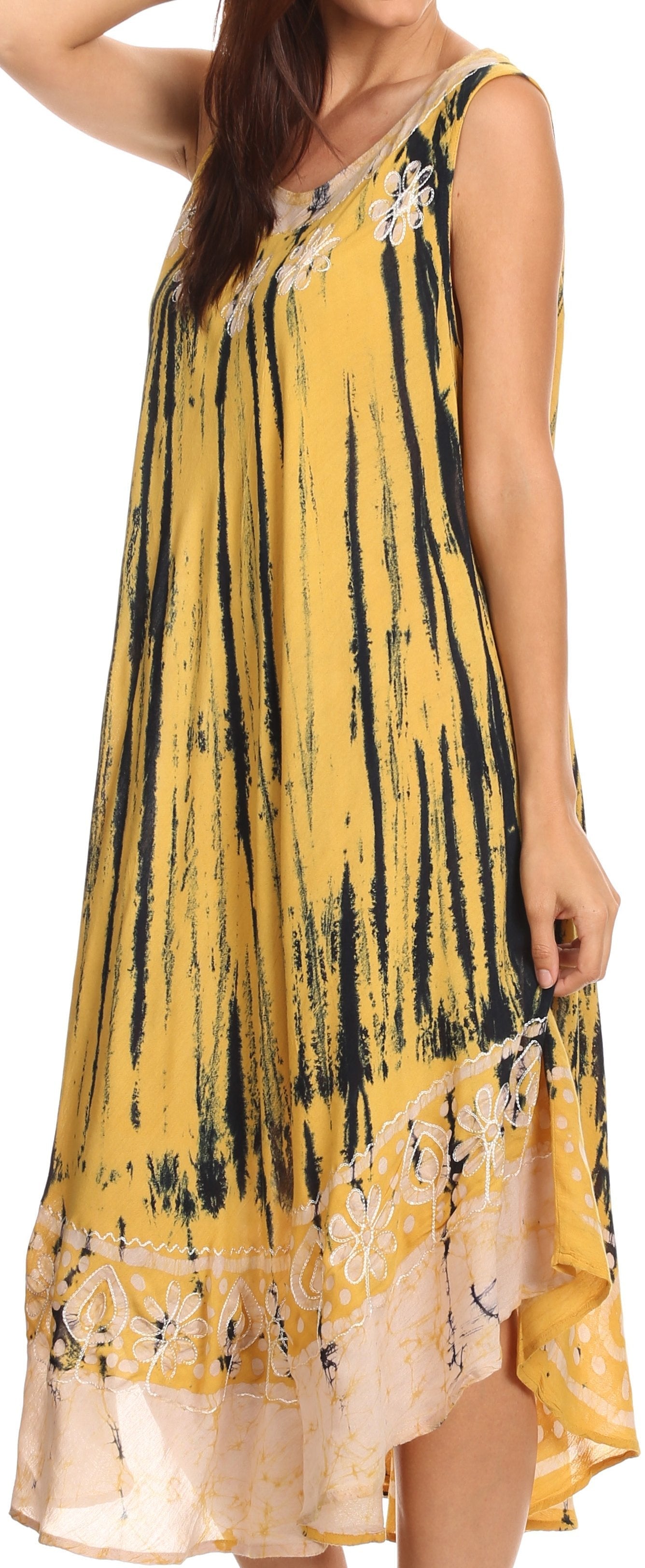 Vestido caftán largo sin mangas con bordado floral Alexis de Sakkas