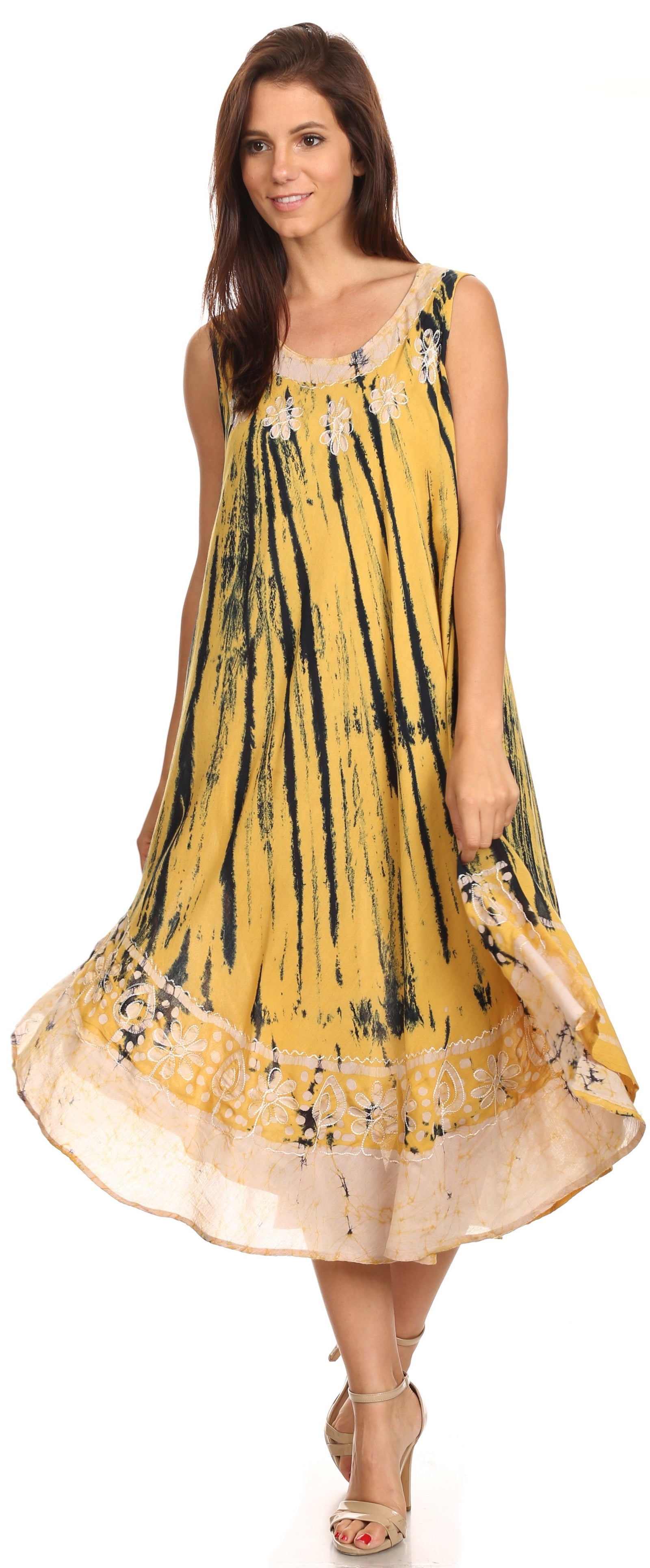 Vestido caftán largo sin mangas con bordado floral Alexis de Sakkas