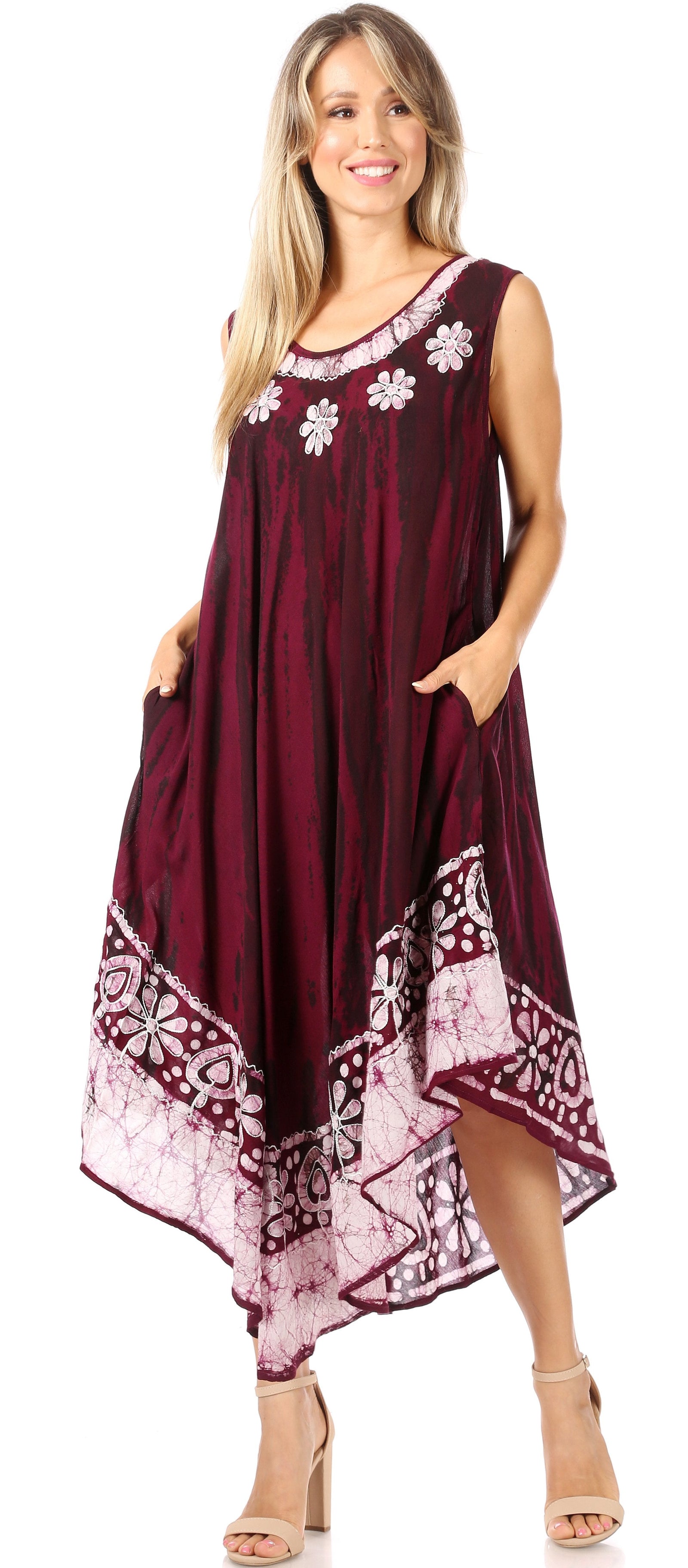 Vestido caftán largo sin mangas con bordado floral Alexis de Sakkas