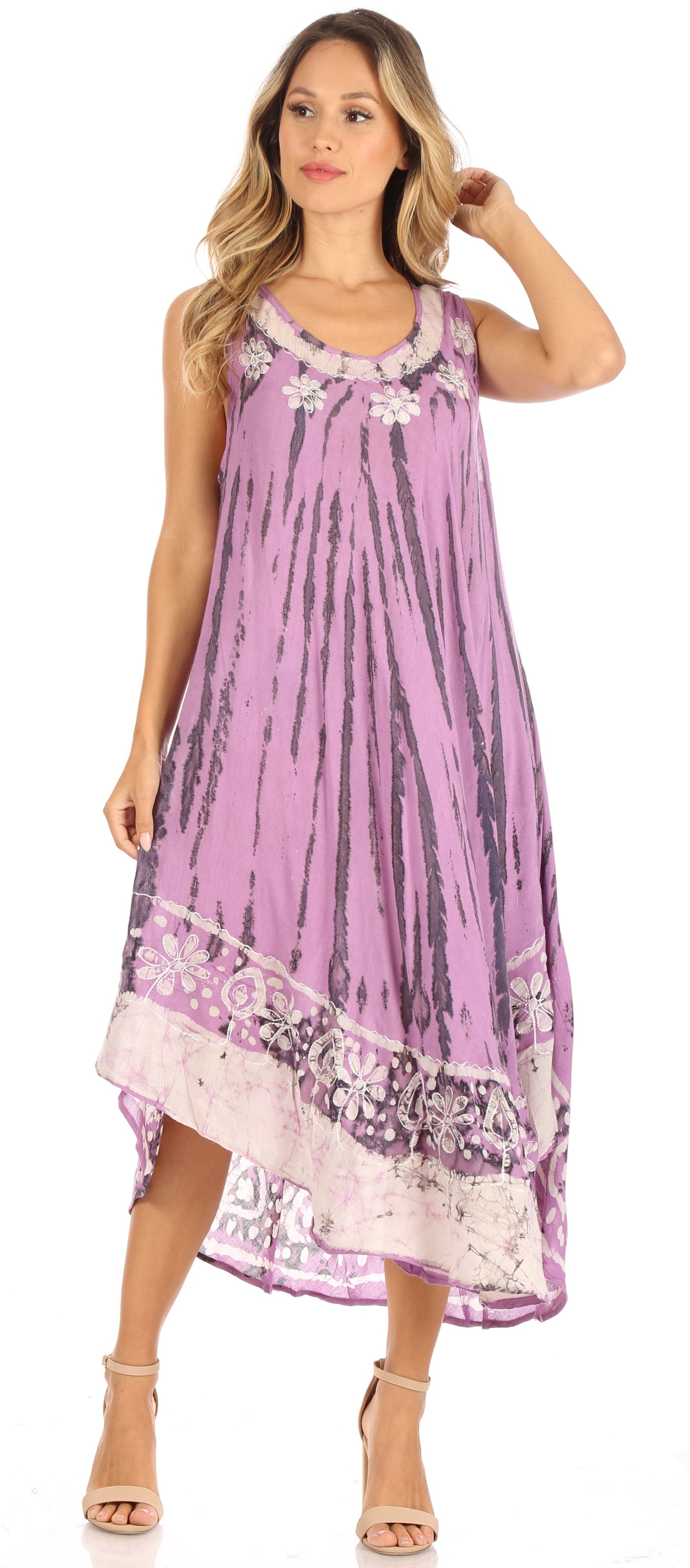 Vestido caftán largo sin mangas con bordado floral Alexis de Sakkas