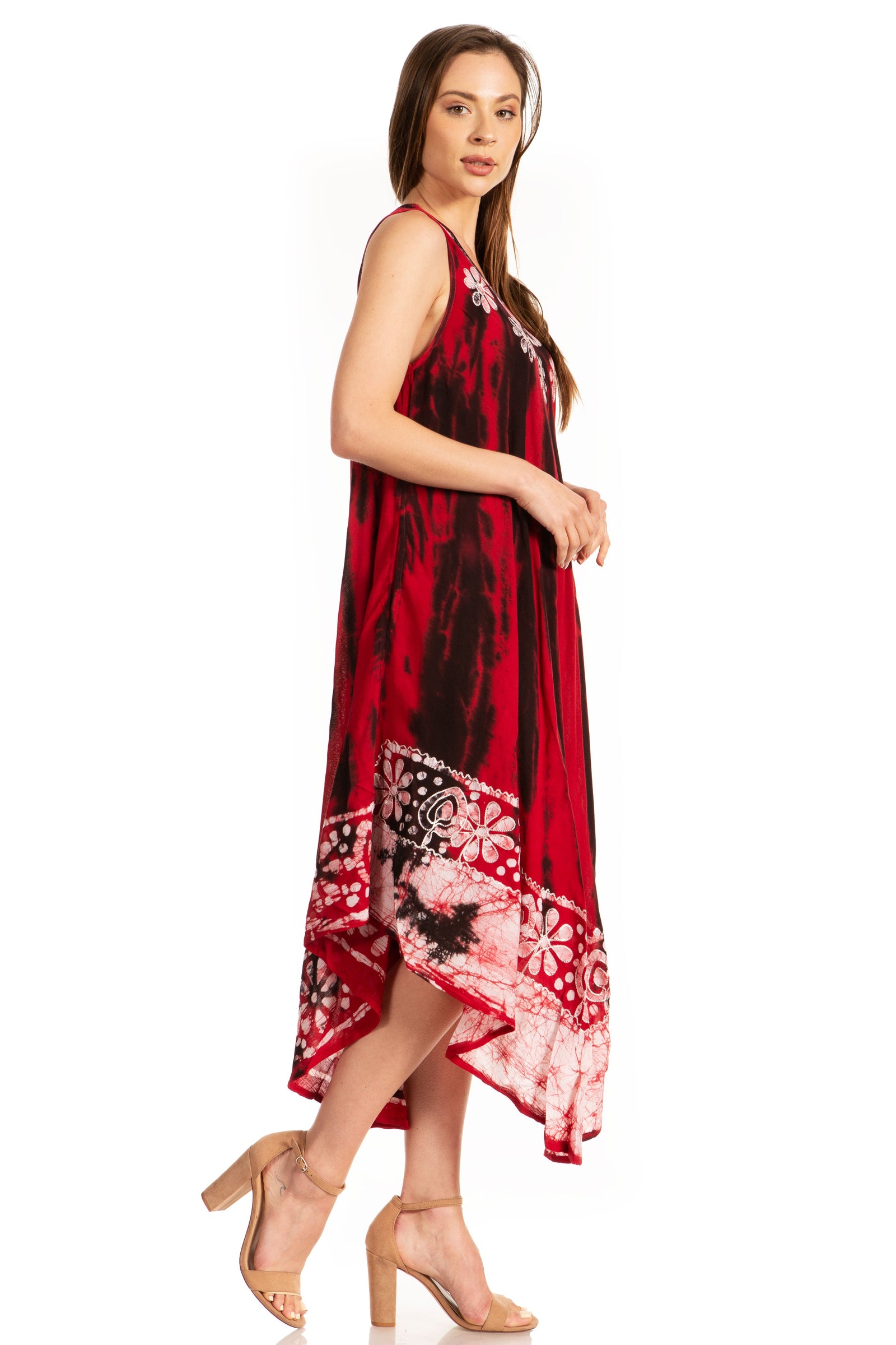 Vestido caftán largo sin mangas con bordado floral Alexis de Sakkas