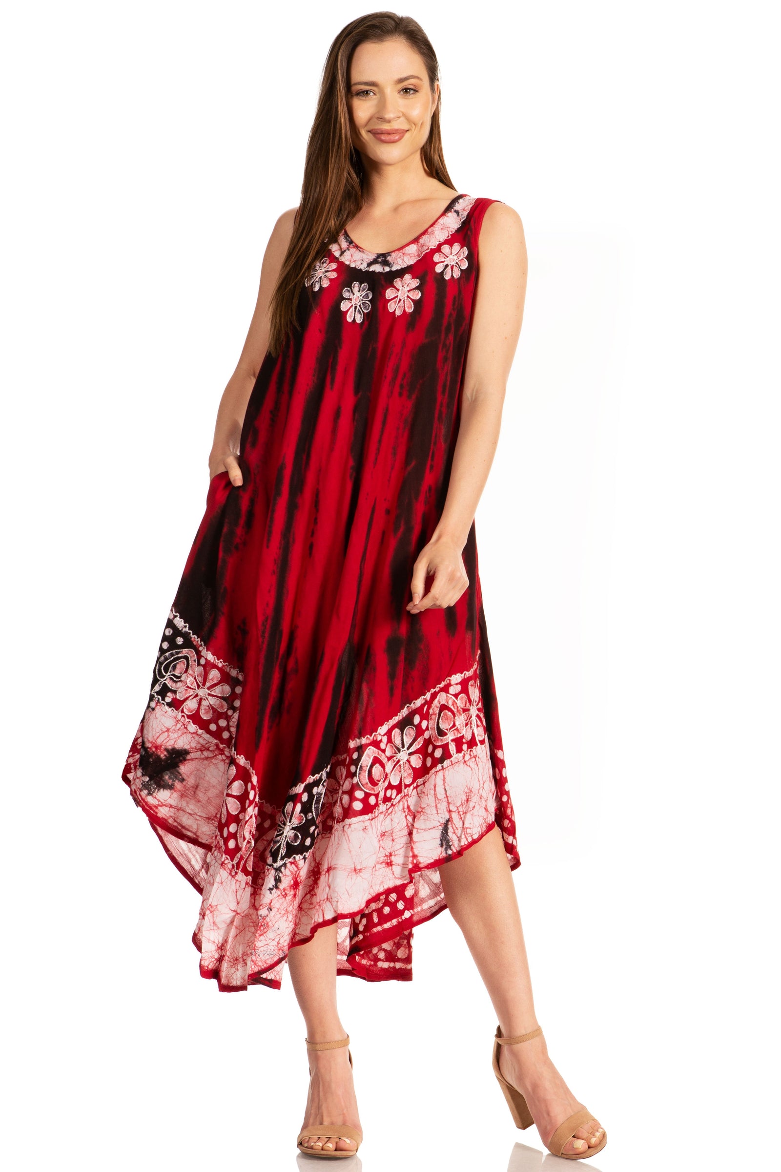 Vestido caftán largo sin mangas con bordado floral Alexis de Sakkas