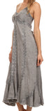 Sakkas Allie Stonewashed Embroidered Adjustable Spaghetti Straps Long Dress