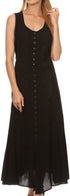 Sakkas Maya Floral Embroidered Sleeveless Button Up Rayon Dress