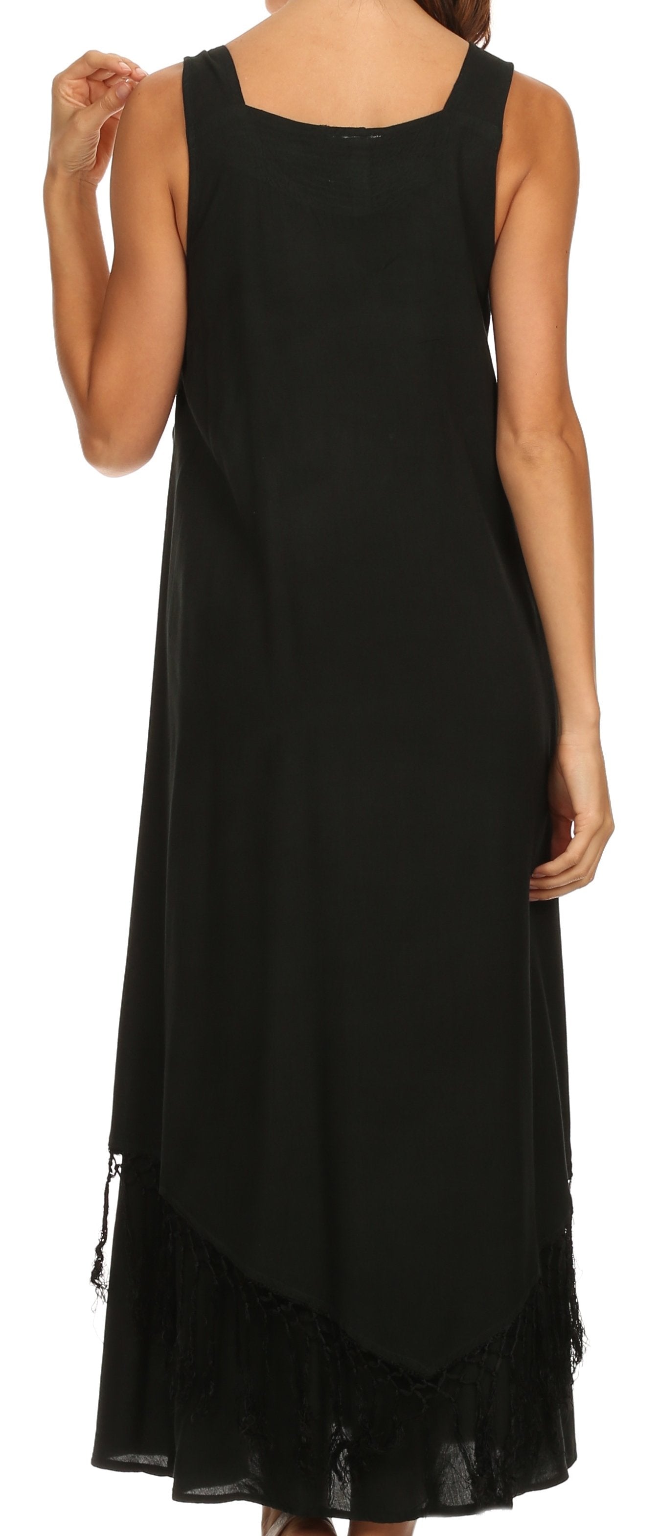 Vestido de tirantes Sakkas Emma de corte relajado, escote redondo, doble capa y flecos