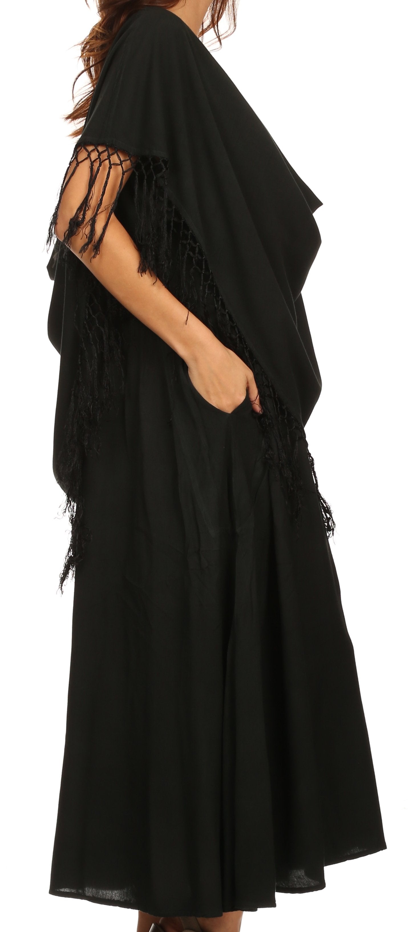 Vestido de tirantes Sakkas Emma de corte relajado, escote redondo, doble capa y flecos