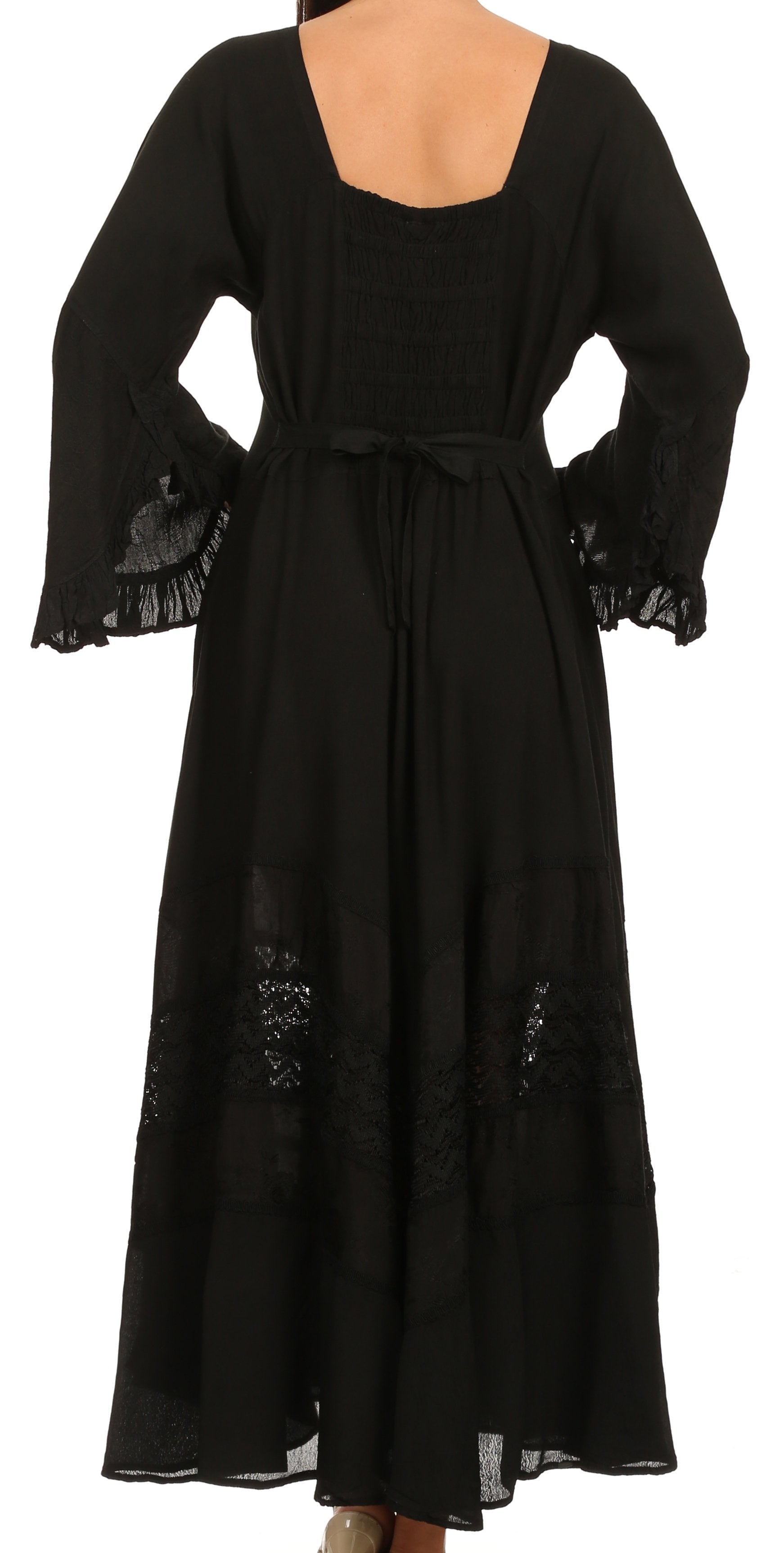Vestido Sakkas Mirabel con mangas estilo kimono, bordado floral, estilo corsé lavado a la piedra