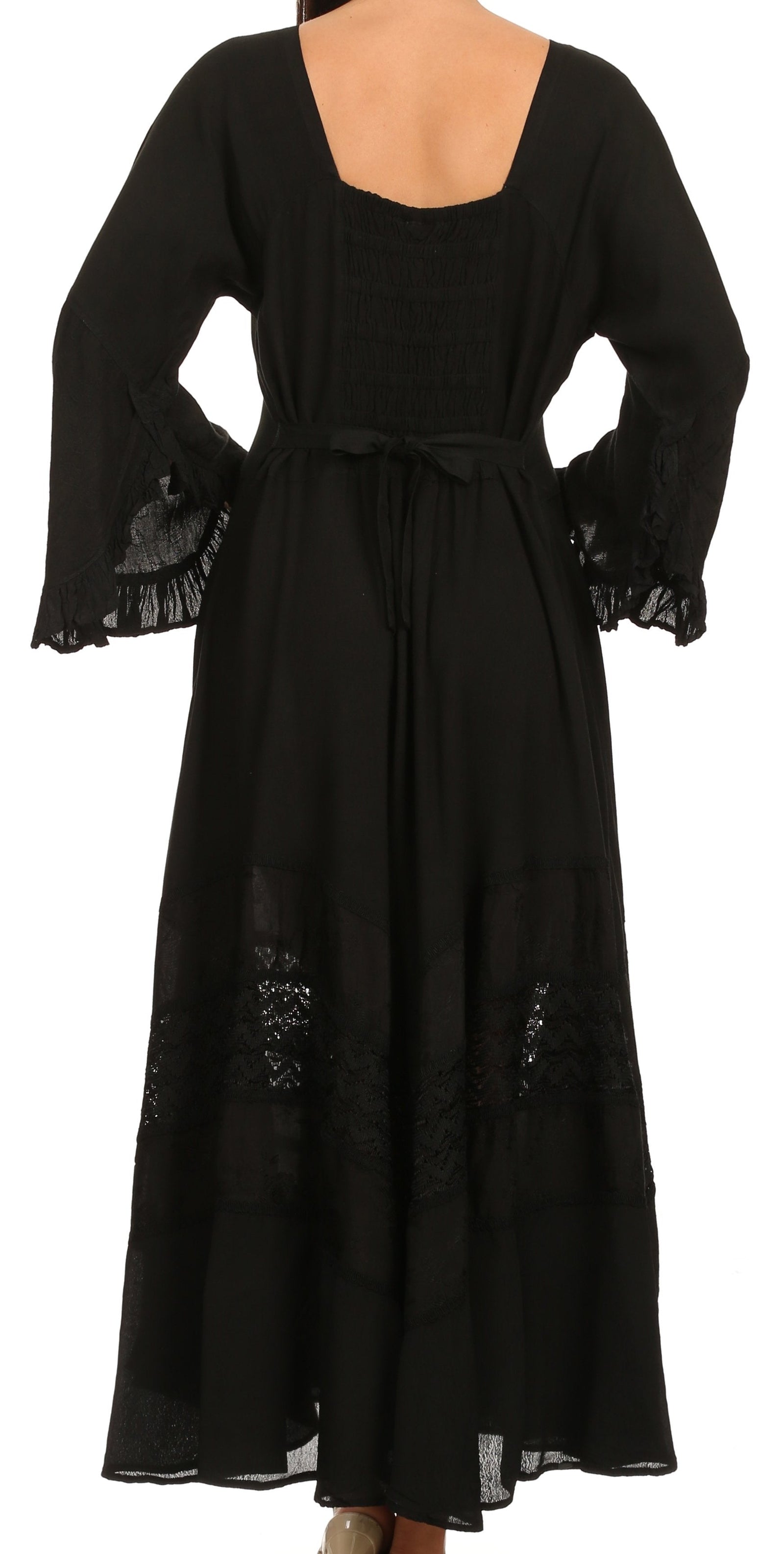 Vestido Sakkas Mirabel con mangas estilo kimono, bordado floral, estilo corsé lavado a la piedra