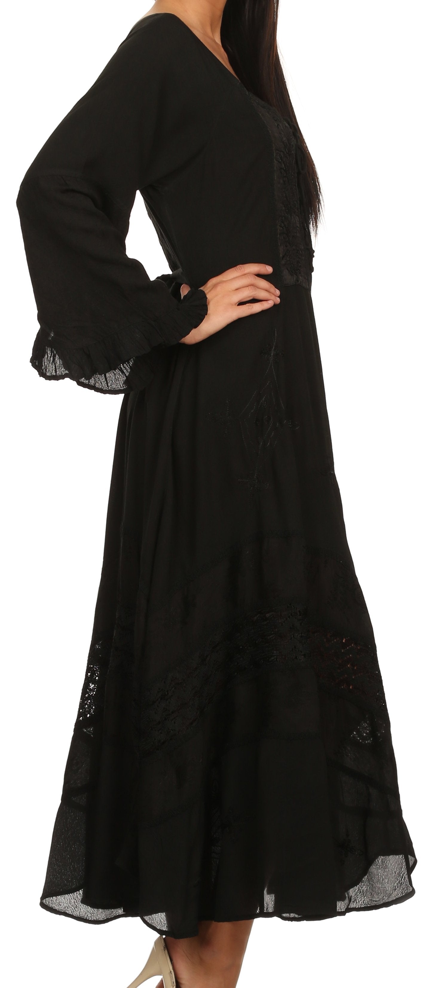 Vestido Sakkas Mirabel con mangas estilo kimono, bordado floral, estilo corsé lavado a la piedra