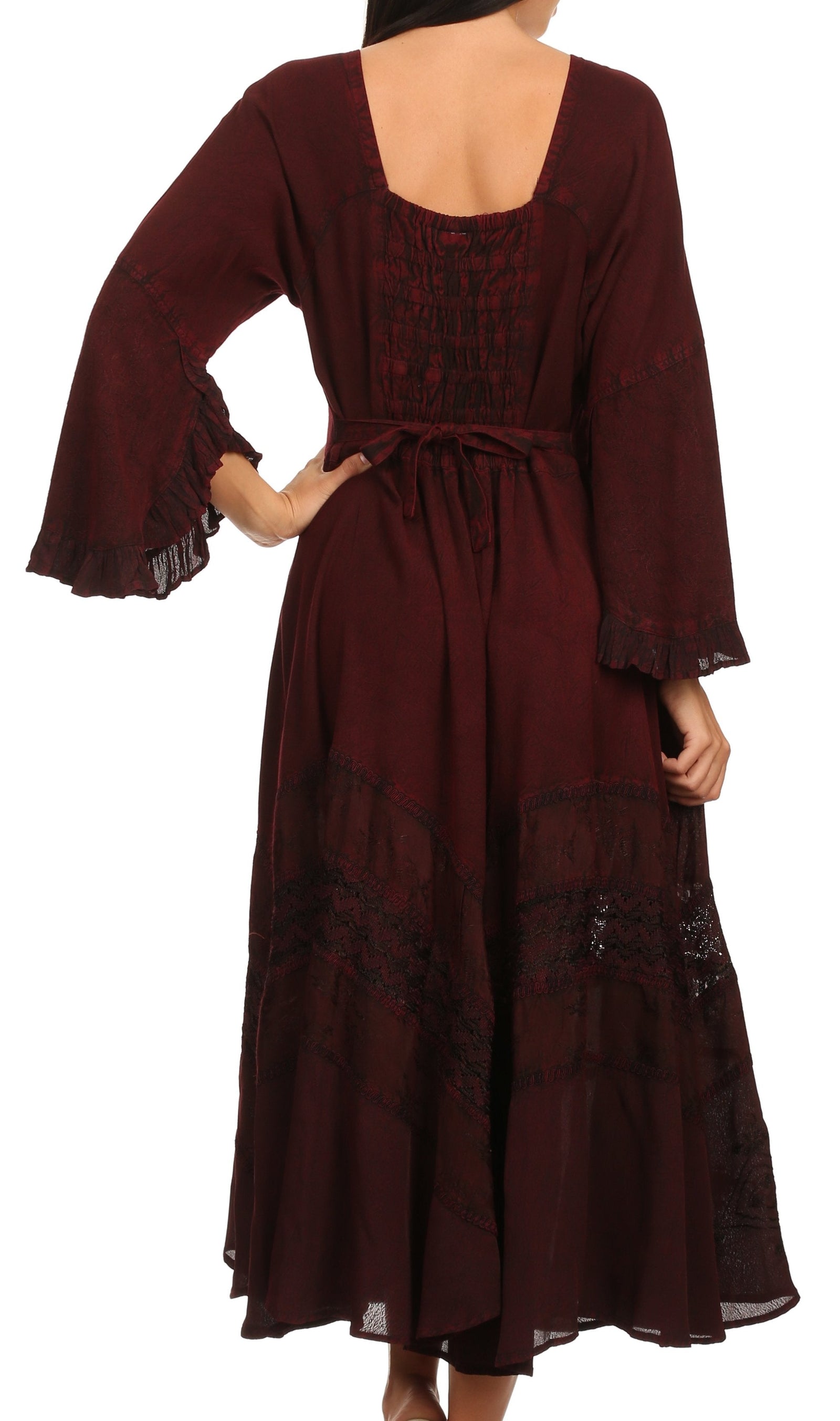 Vestido Sakkas Mirabel con mangas estilo kimono, bordado floral, estilo corsé lavado a la piedra