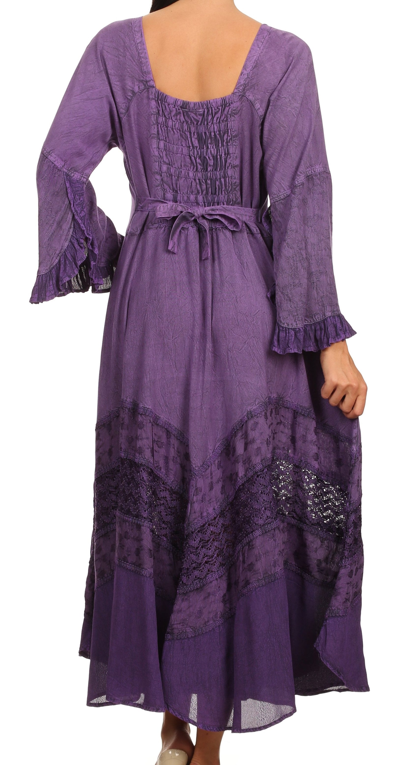 Vestido Sakkas Mirabel con mangas estilo kimono, bordado floral, estilo corsé lavado a la piedra