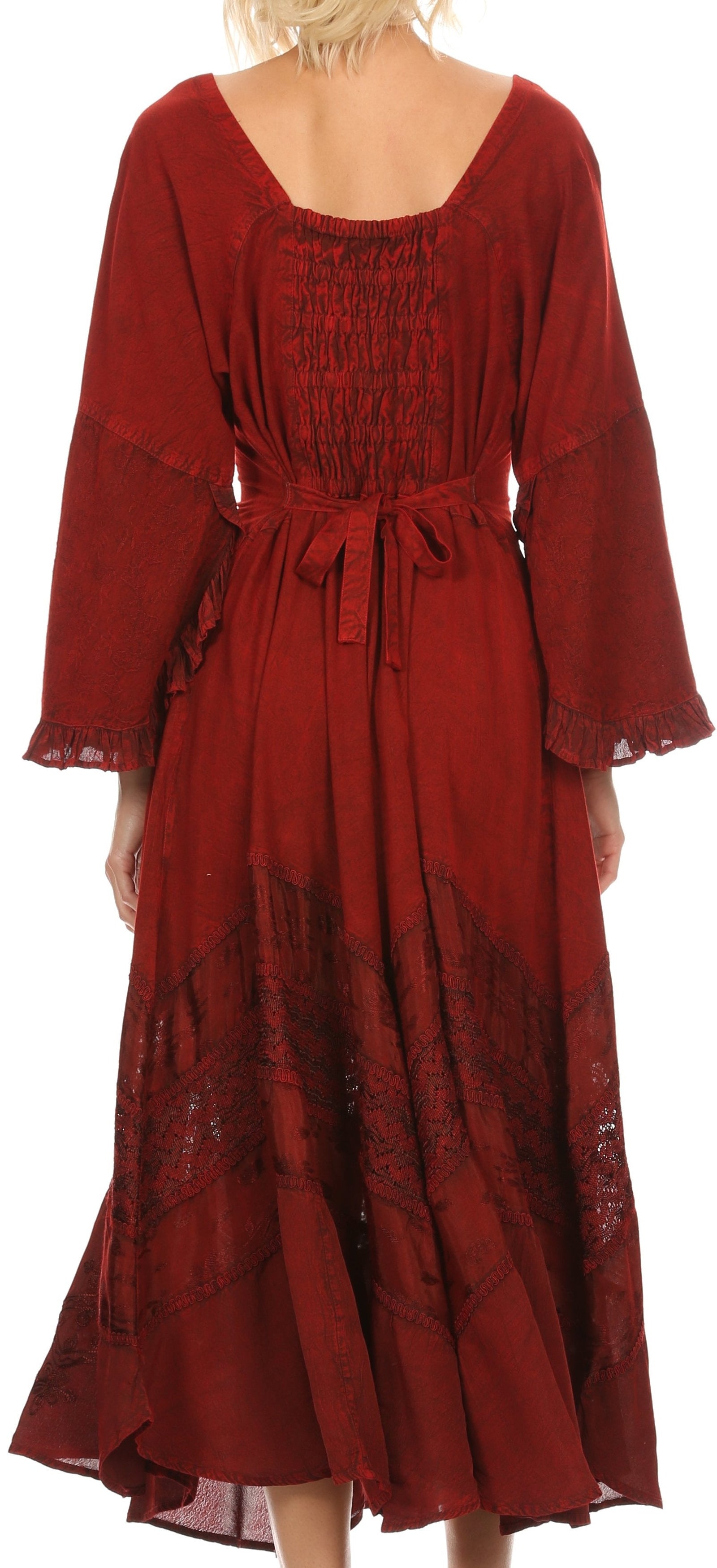 Vestido Sakkas Mirabel con mangas estilo kimono, bordado floral, estilo corsé lavado a la piedra