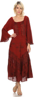 Vestido Sakkas Mirabel con mangas estilo kimono, bordado floral, estilo corsé lavado a la piedra