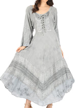 Vestido Sakkas Mirabel con mangas estilo kimono, bordado floral, estilo corsé lavado a la piedra