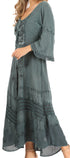 Vestido Sakkas Mirabel con mangas estilo kimono, bordado floral, estilo corsé lavado a la piedra