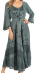 Vestido Sakkas Mirabel con mangas estilo kimono, bordado floral, estilo corsé lavado a la piedra