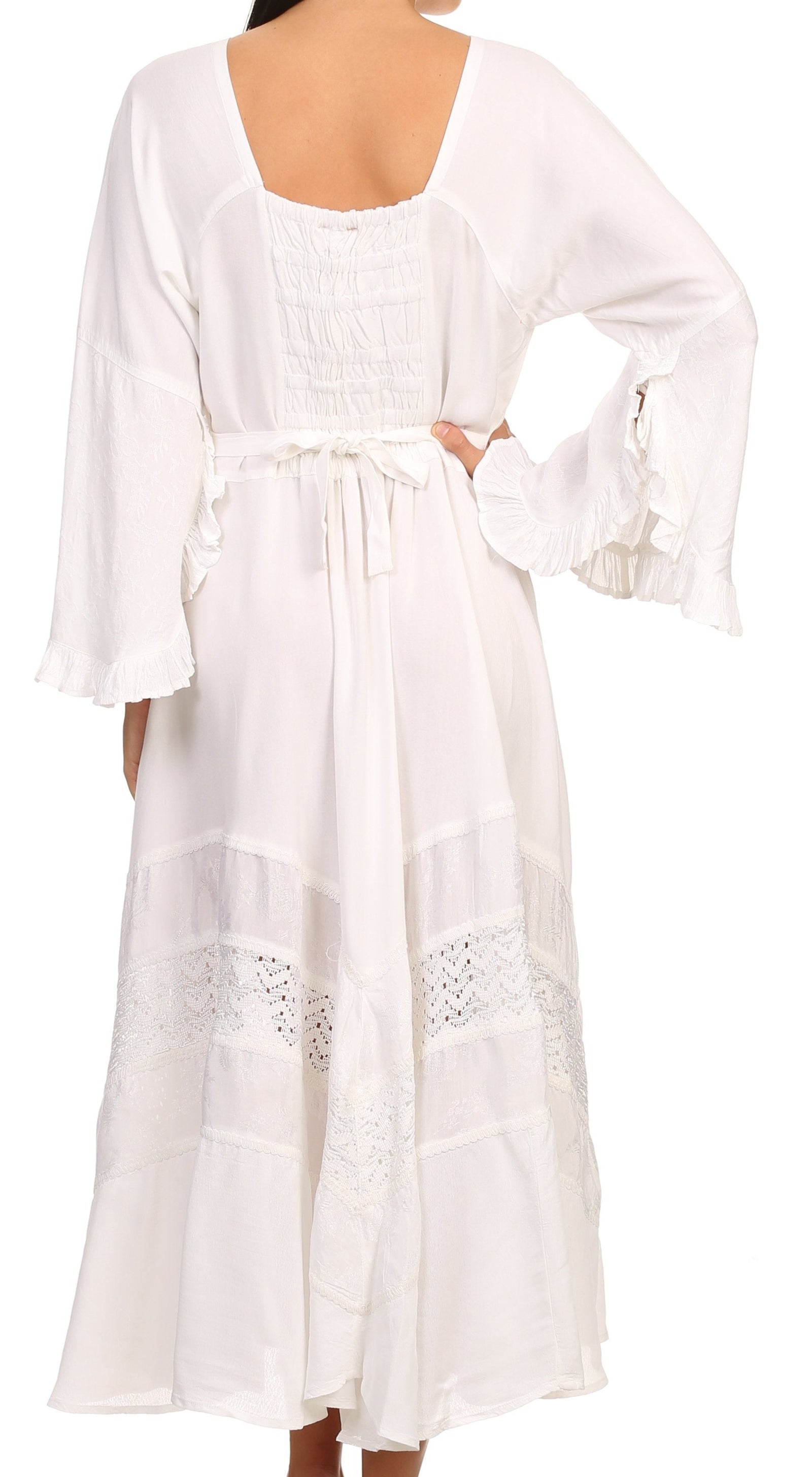 Vestido Sakkas Mirabel con mangas estilo kimono, bordado floral, estilo corsé lavado a la piedra