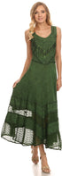 Sakkas Zendaya Stonewashed Rayon Embroidered Floral Vine Sleeveless V-neck Dress