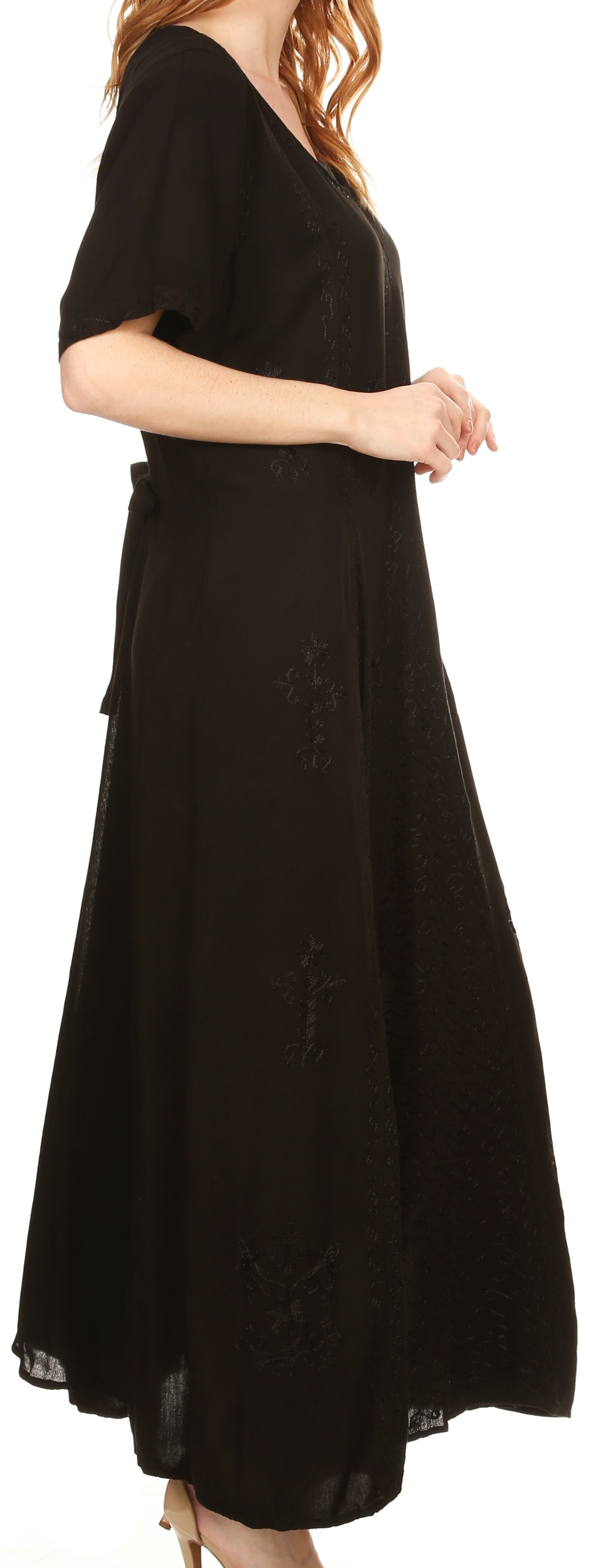 Vestido caftán largo con bordado lavado a la piedra y mangas cortas Hailey de Sakkas