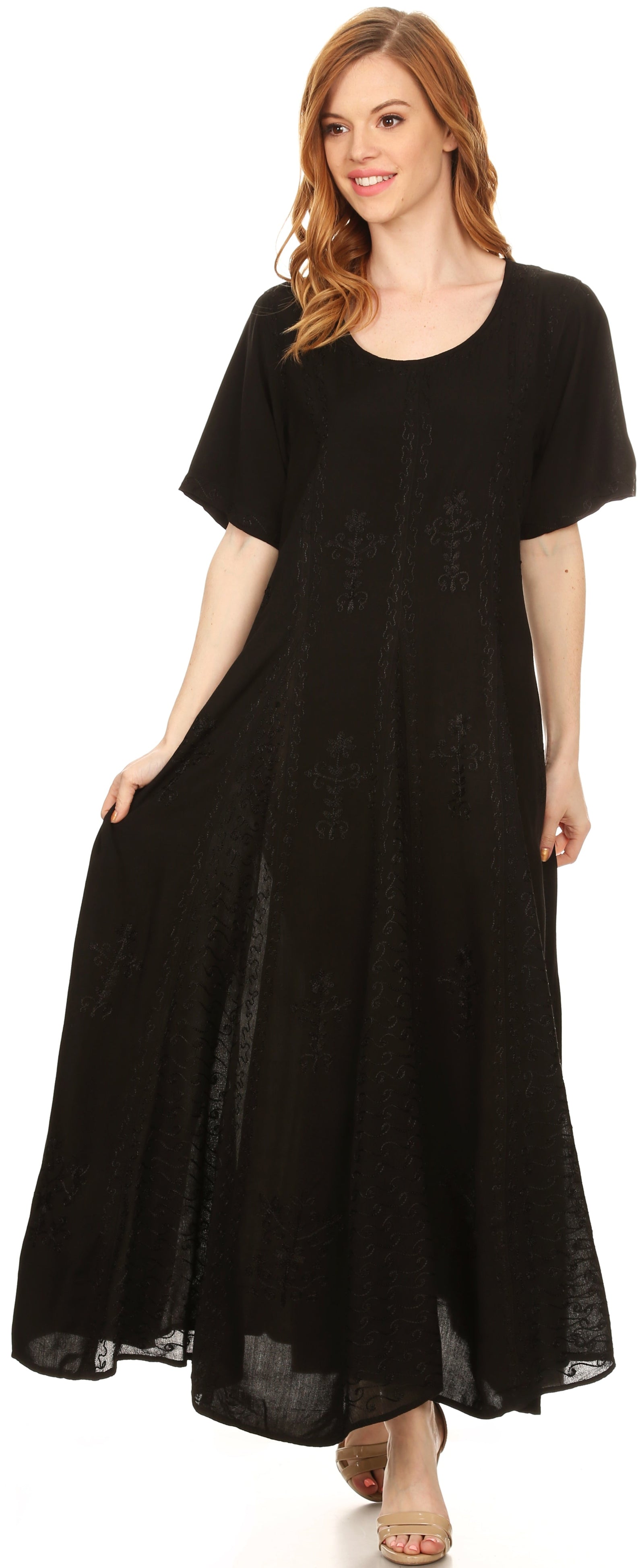 Vestido caftán largo con bordado lavado a la piedra y mangas cortas Hailey de Sakkas