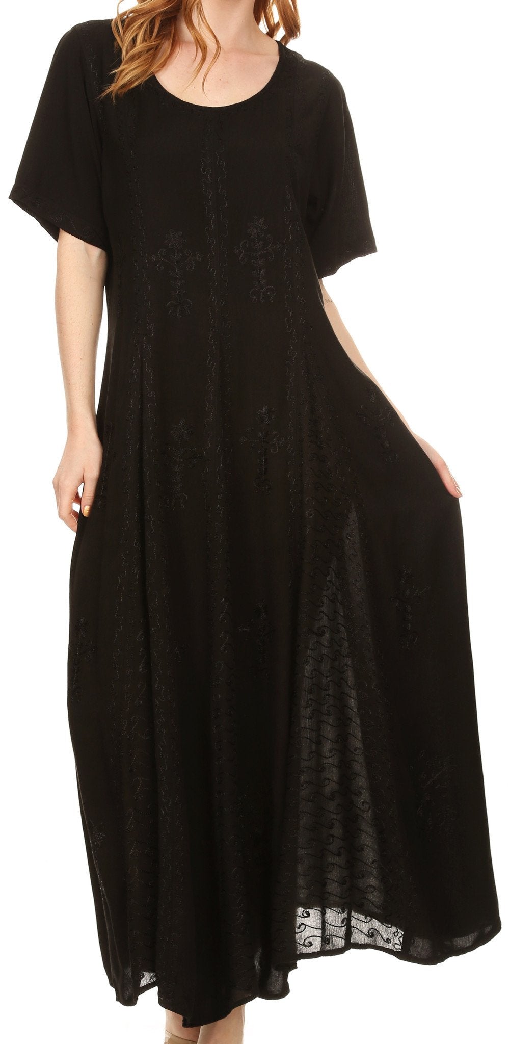 Vestido caftán largo con bordado lavado a la piedra y mangas cortas Hailey de Sakkas