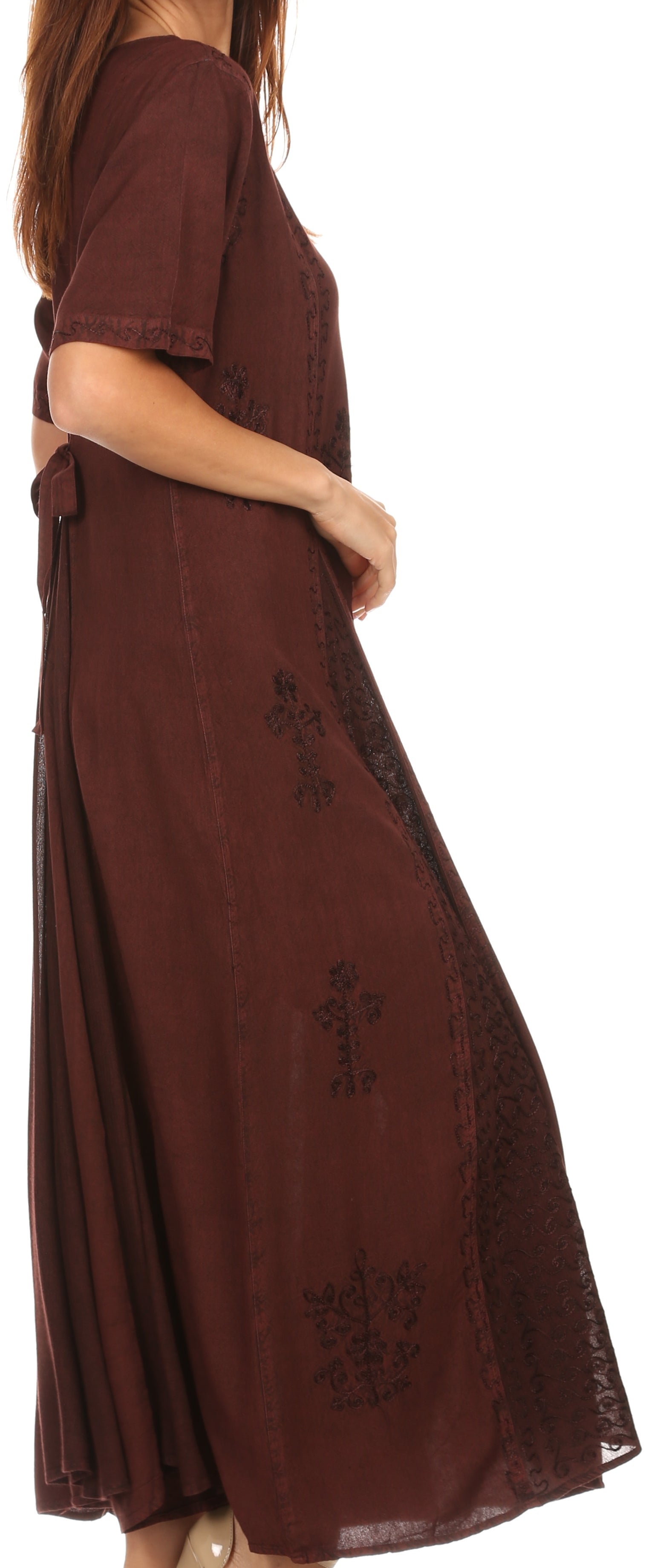 Vestido caftán largo con bordado lavado a la piedra y mangas cortas Hailey de Sakkas