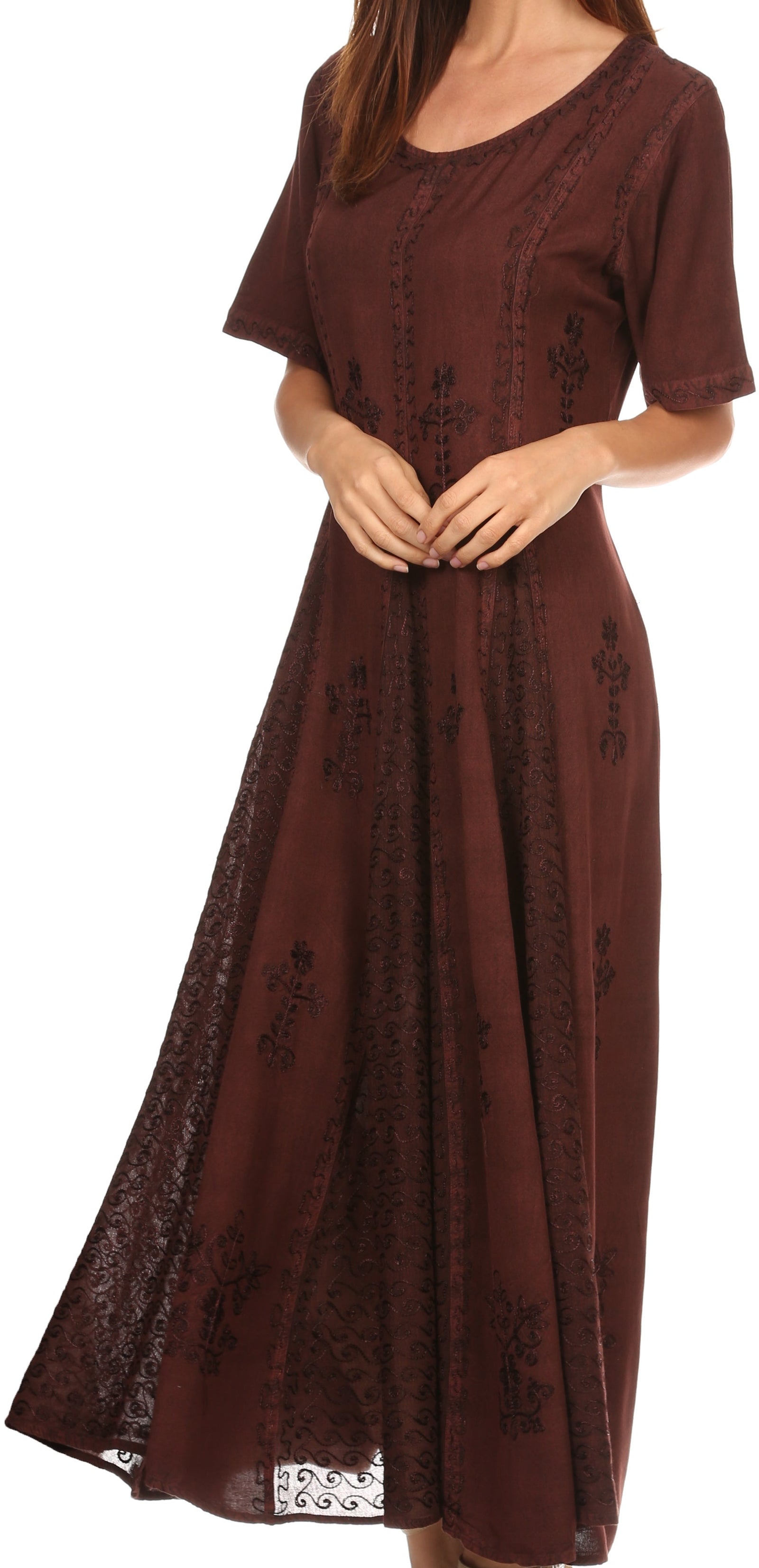 Vestido caftán largo con bordado lavado a la piedra y mangas cortas Hailey de Sakkas