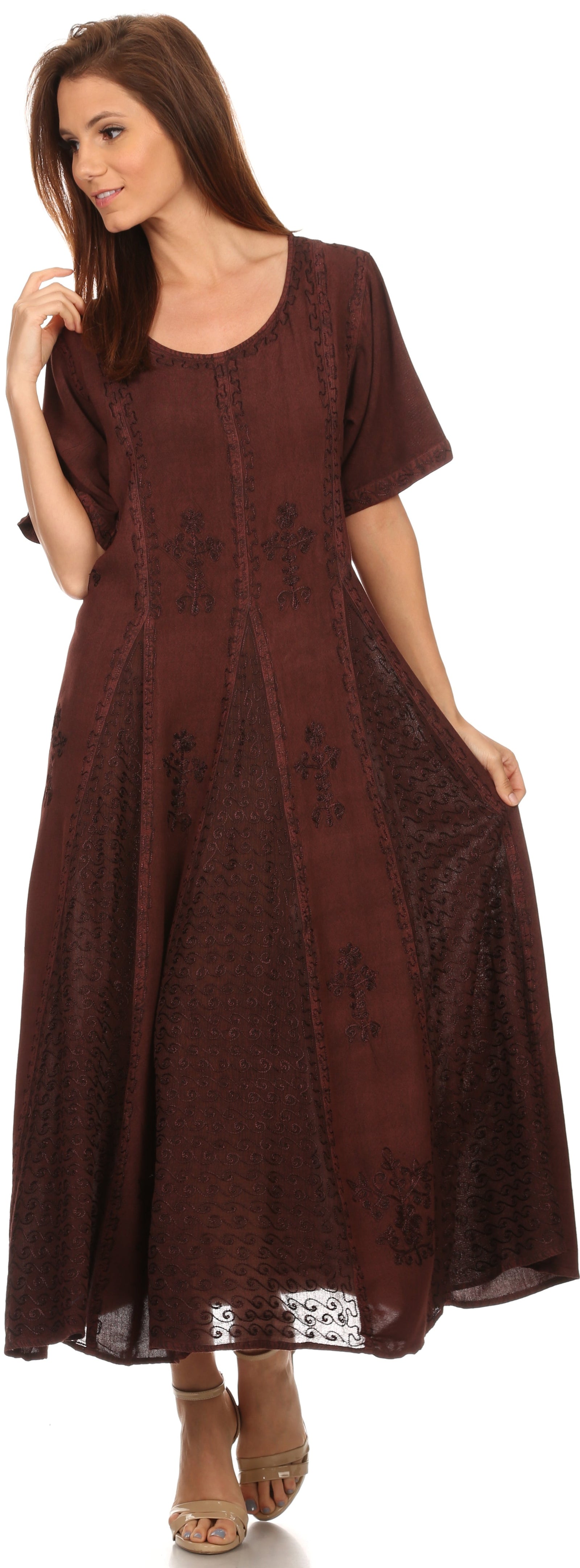 Vestido caftán largo con bordado lavado a la piedra y mangas cortas Hailey de Sakkas