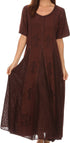 Vestido caftán largo con bordado lavado a la piedra y mangas cortas Hailey de Sakkas