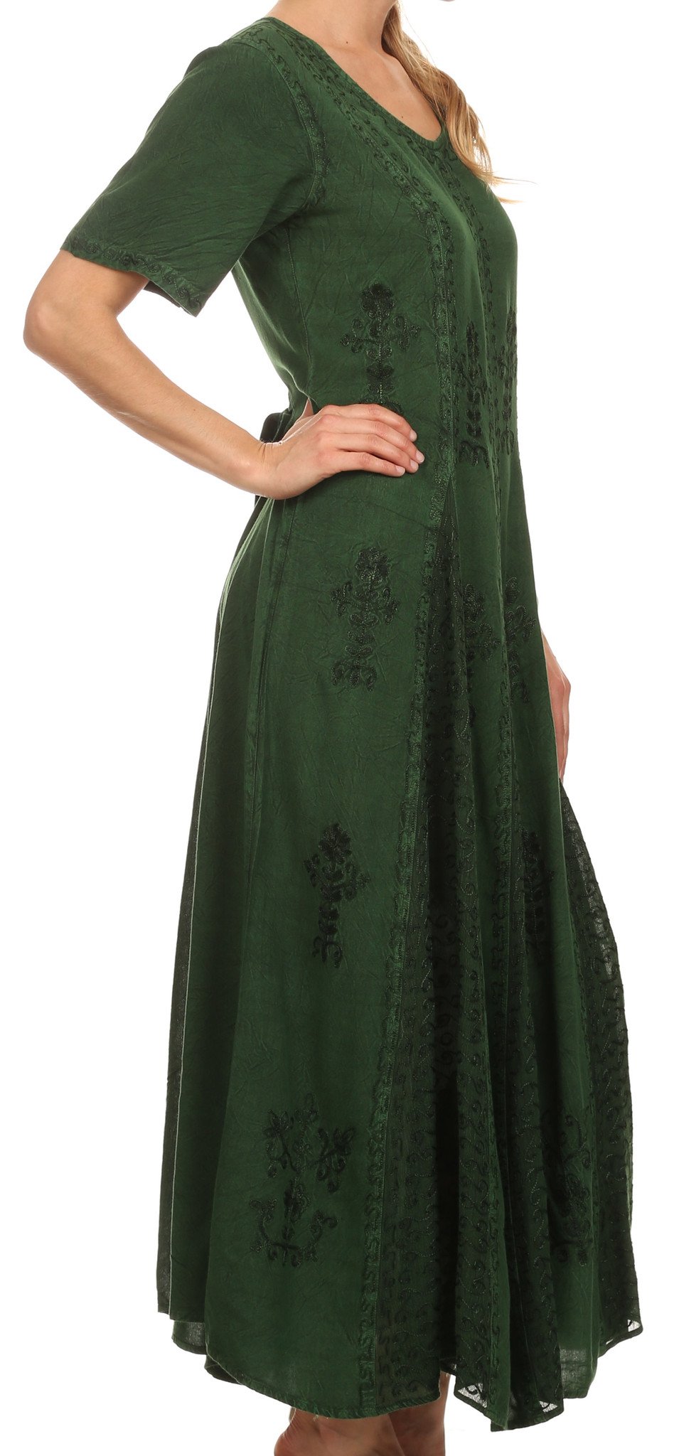 Vestido caftán largo con bordado lavado a la piedra y mangas cortas Hailey de Sakkas