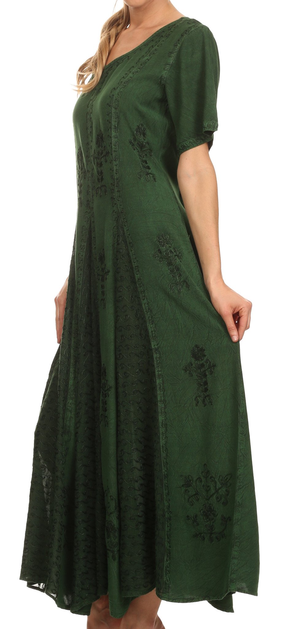 Vestido caftán largo con bordado lavado a la piedra y mangas cortas Hailey de Sakkas