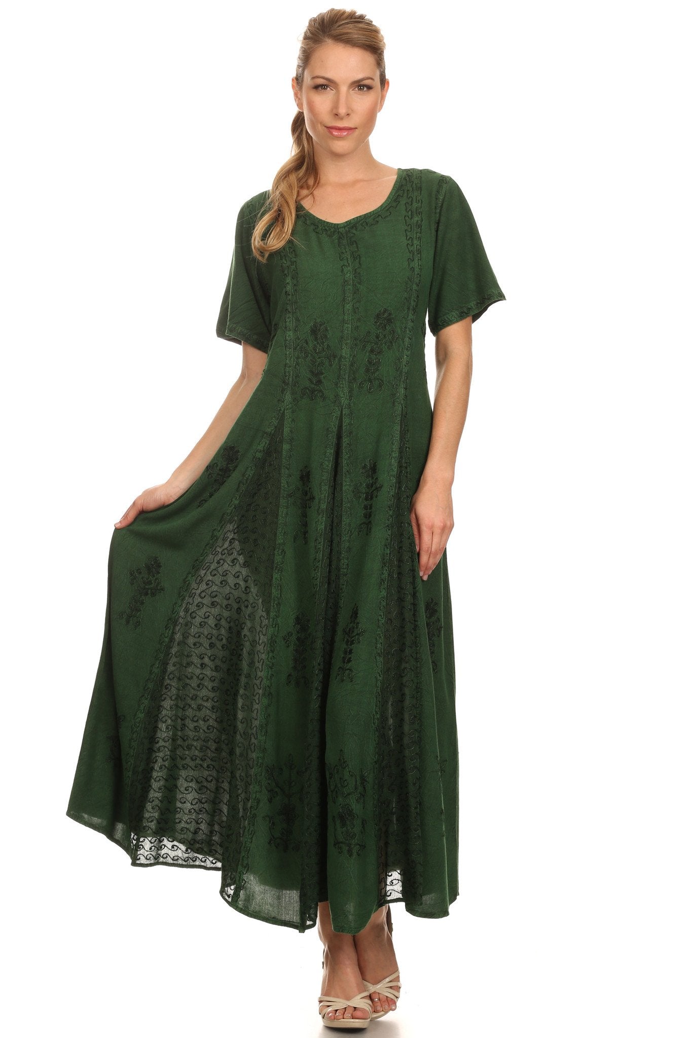 Vestido caftán largo con bordado lavado a la piedra y mangas cortas Hailey de Sakkas