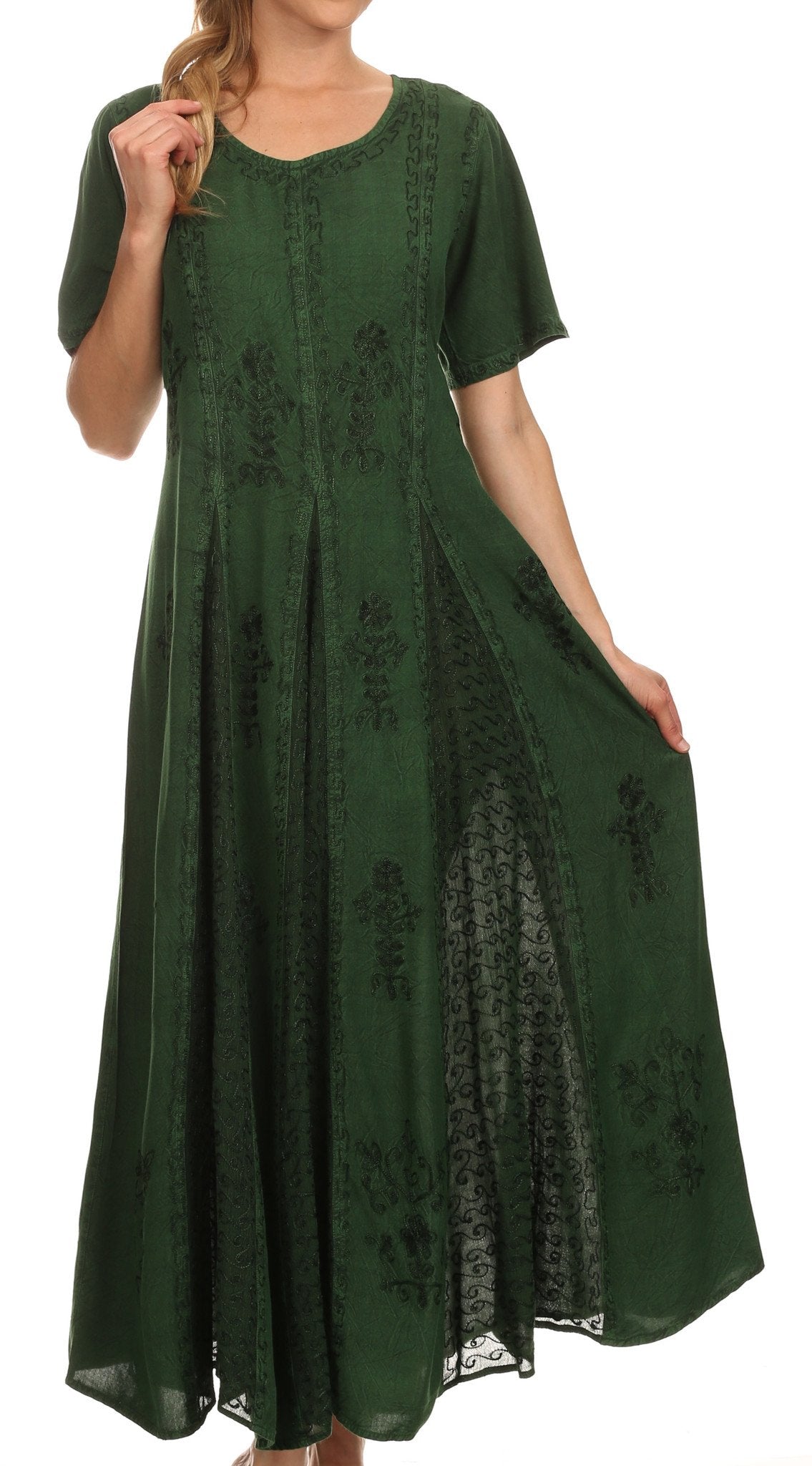 Vestido caftán largo con bordado lavado a la piedra y mangas cortas Hailey de Sakkas