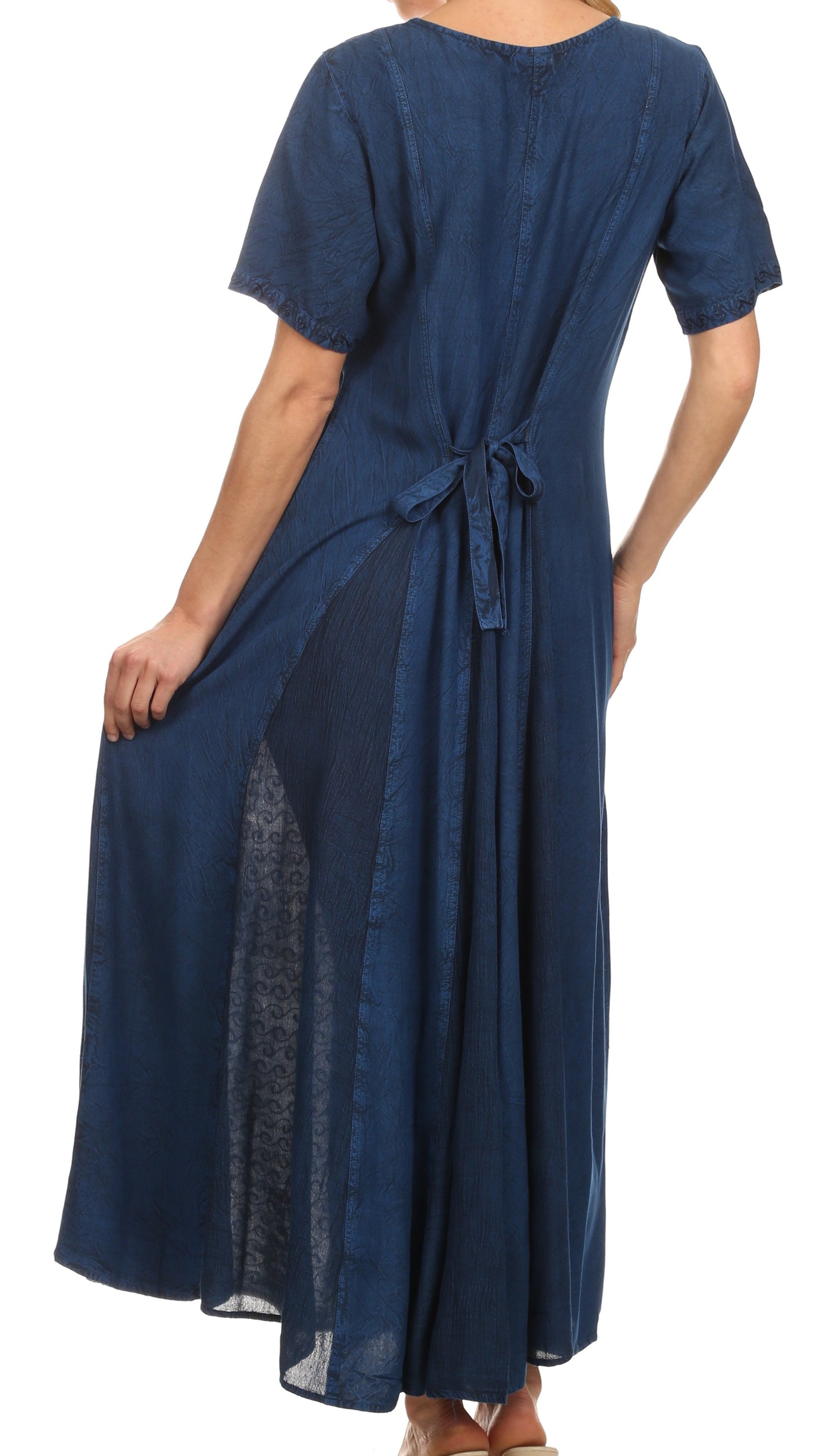 Vestido caftán largo con bordado lavado a la piedra y mangas cortas Hailey de Sakkas