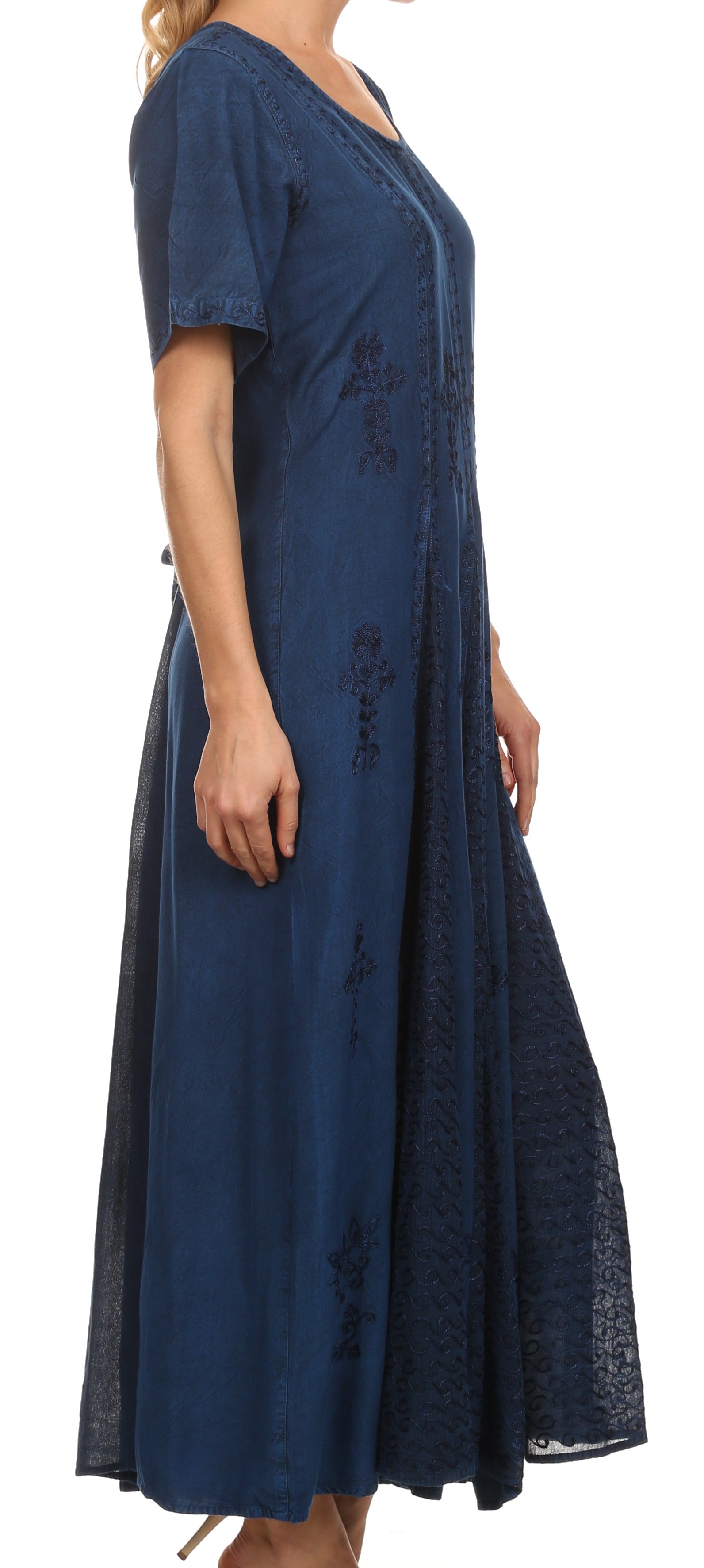 Vestido caftán largo con bordado lavado a la piedra y mangas cortas Hailey de Sakkas