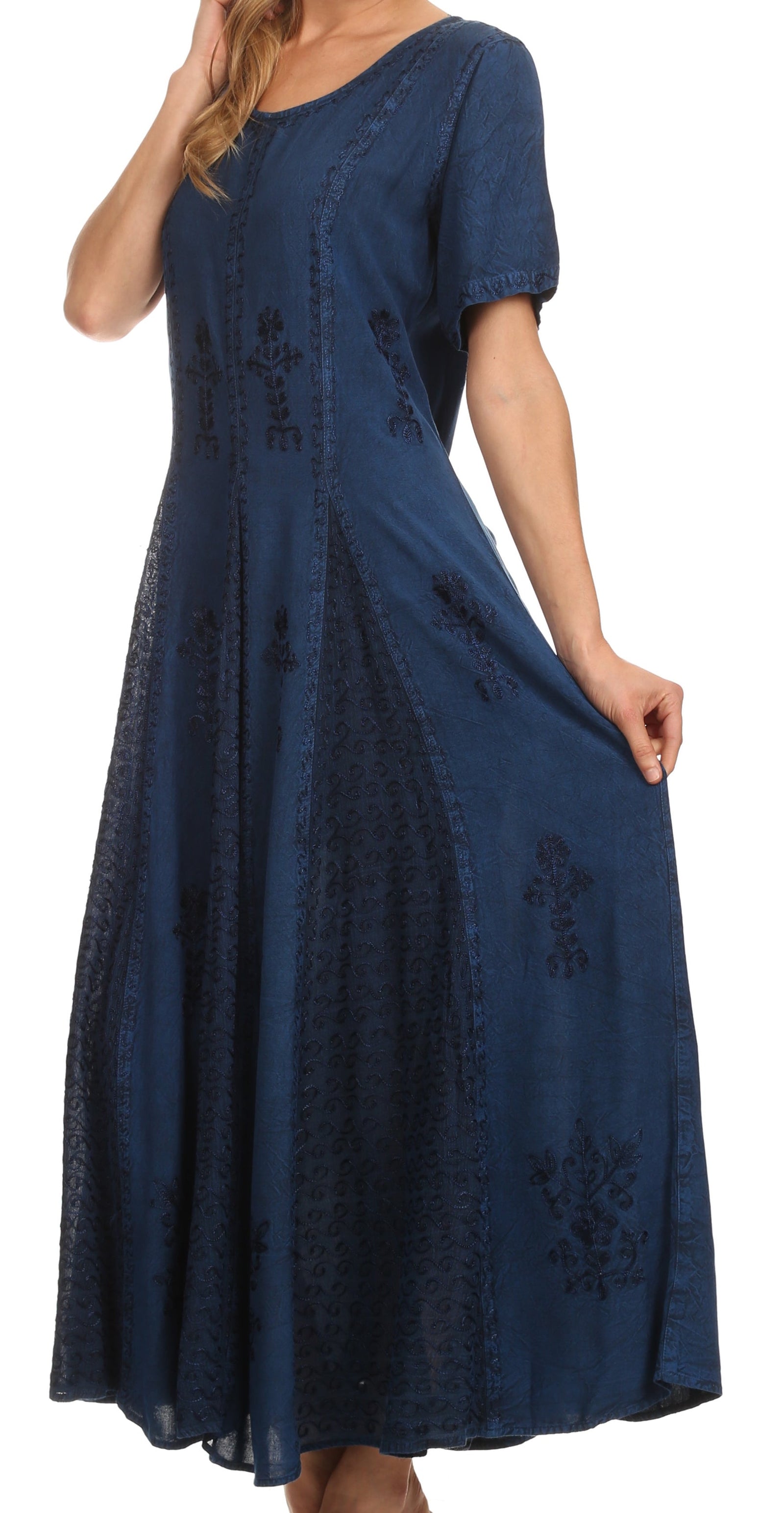 Vestido caftán largo con bordado lavado a la piedra y mangas cortas Hailey de Sakkas