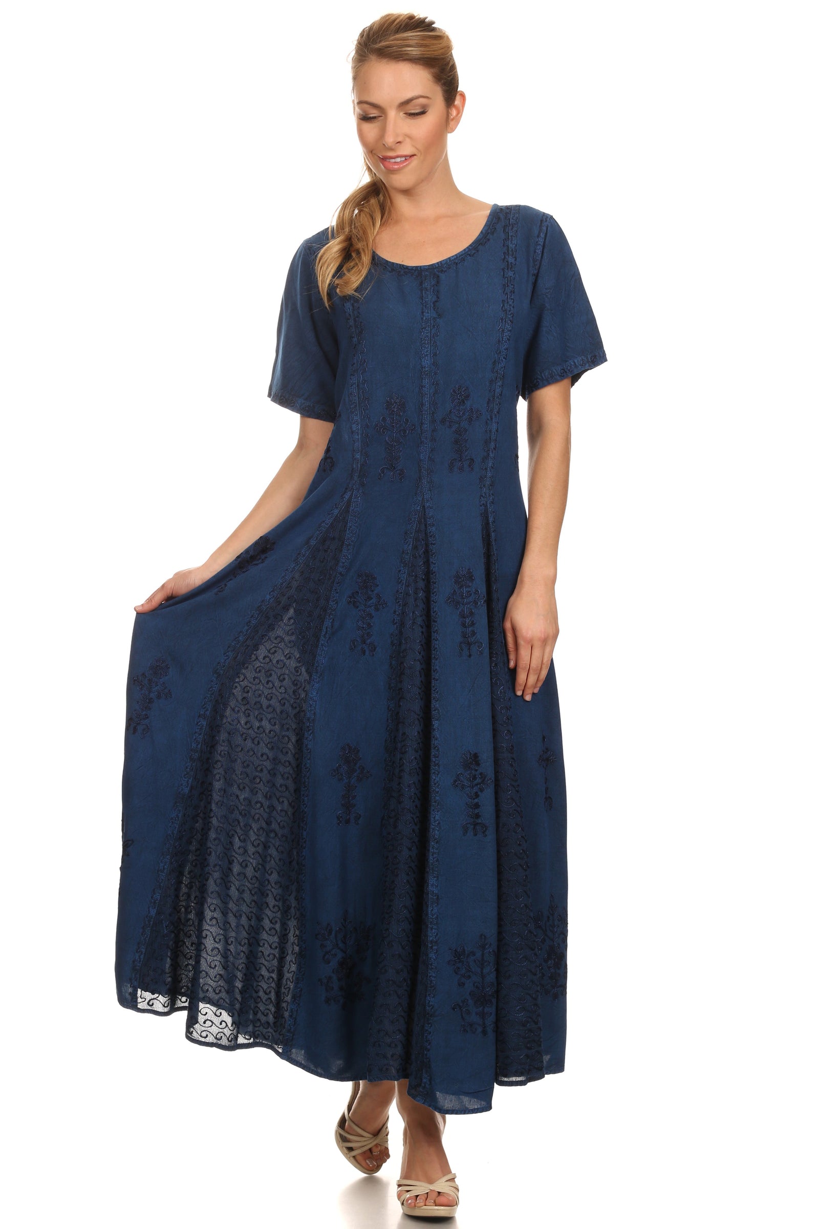 Vestido caftán largo con bordado lavado a la piedra y mangas cortas Hailey de Sakkas