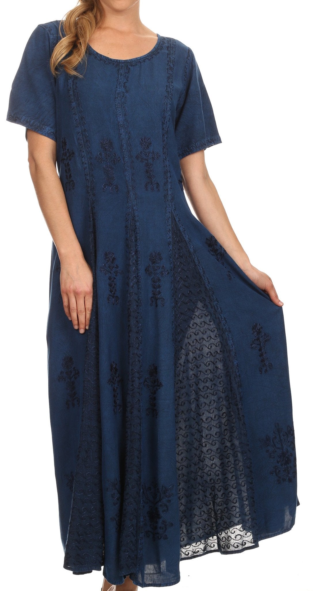 Vestido caftán largo con bordado lavado a la piedra y mangas cortas Hailey de Sakkas