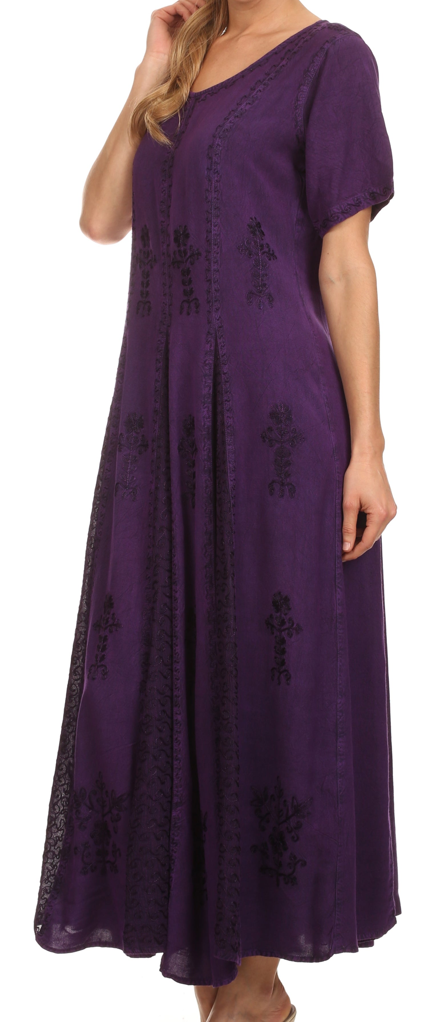 Vestido caftán largo con bordado lavado a la piedra y mangas cortas Hailey de Sakkas