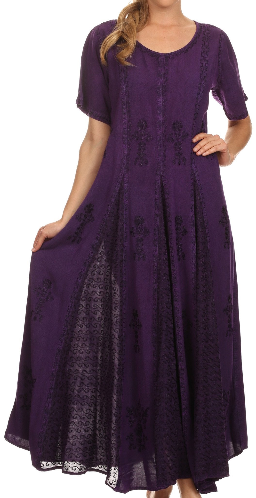 Vestido caftán largo con bordado lavado a la piedra y mangas cortas Hailey de Sakkas