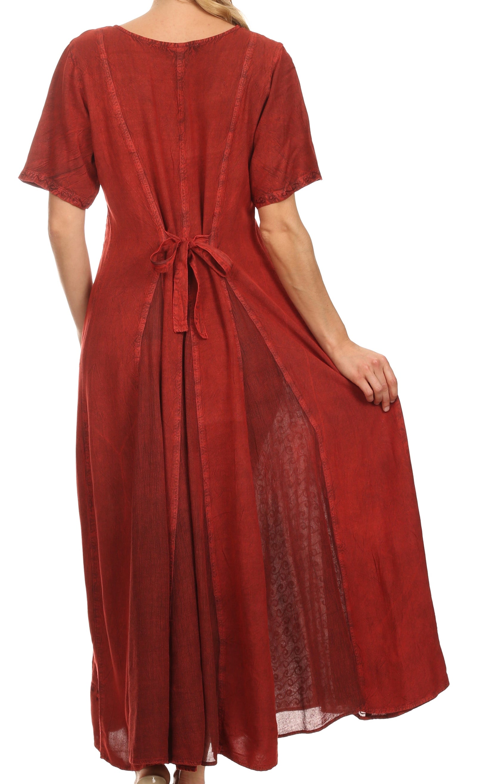 Vestido caftán largo con bordado lavado a la piedra y mangas cortas Hailey de Sakkas